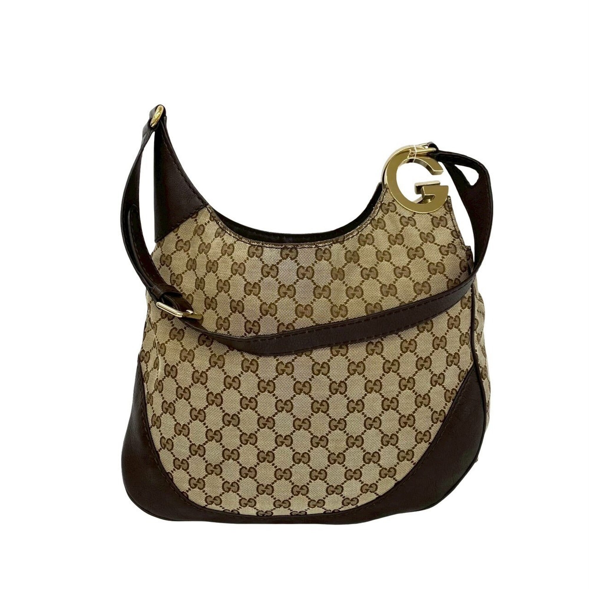 Gucci Beige Brown Canvas Leather Shoulder Bag (Pre-Owned)