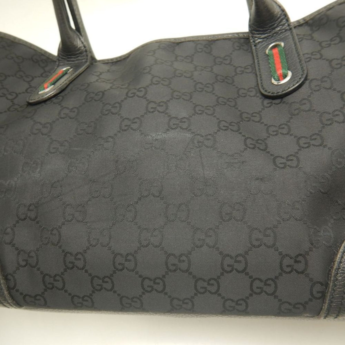 Gucci Black Nylon Canvas Leather Tote Bag (Pre-Owned)