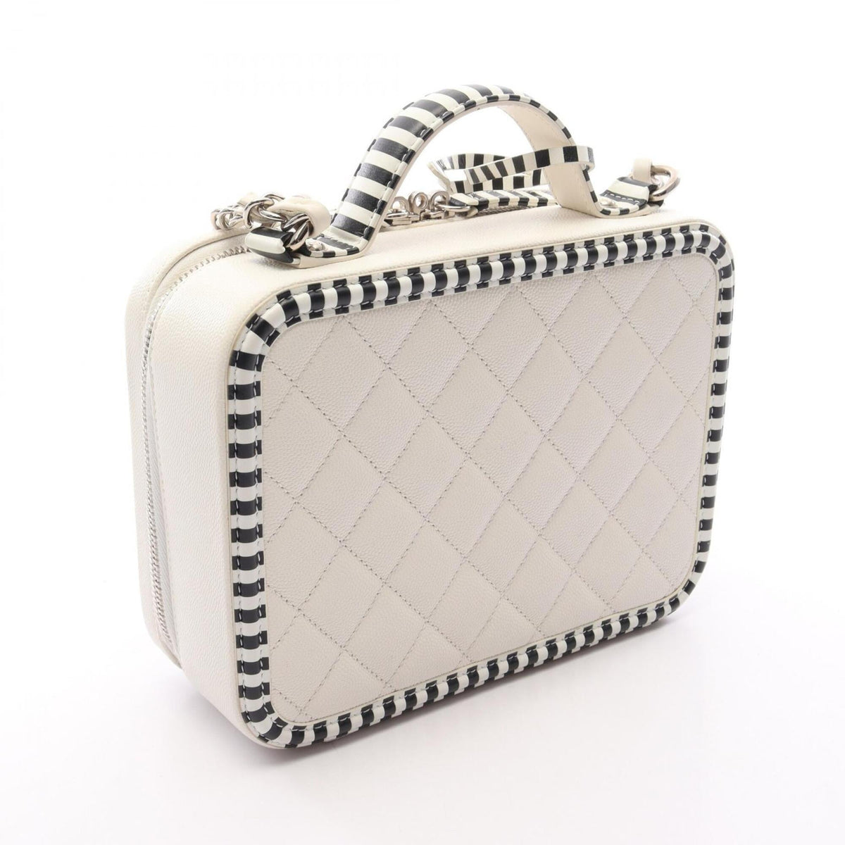 Chanel Black White Leather Handbag Shoulder Bag Vanity Bag (Pre-Owned)