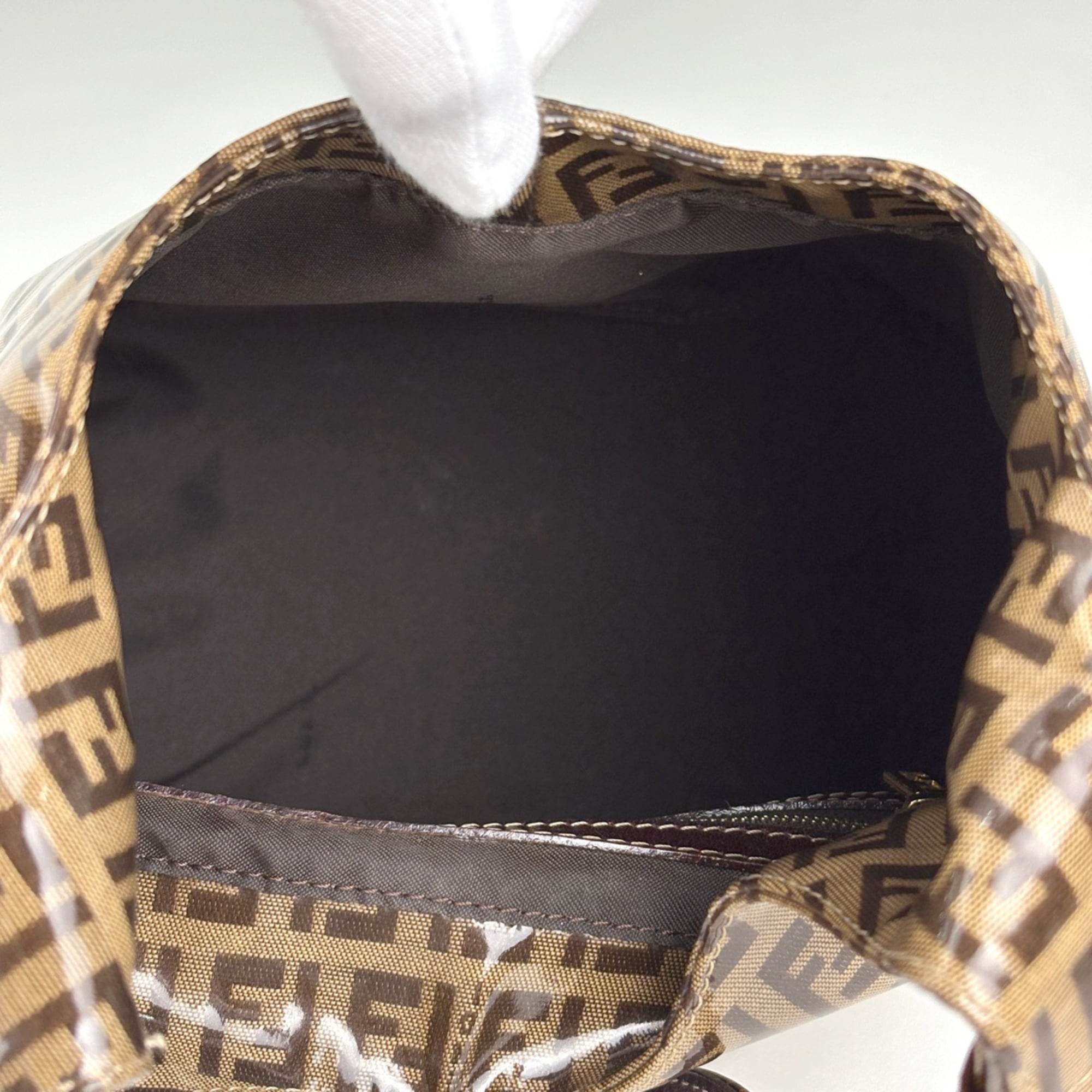 Fendi Zucchino Brown Coated Canvas Leather Handbag Shoulder Bag (Pre-Owned)