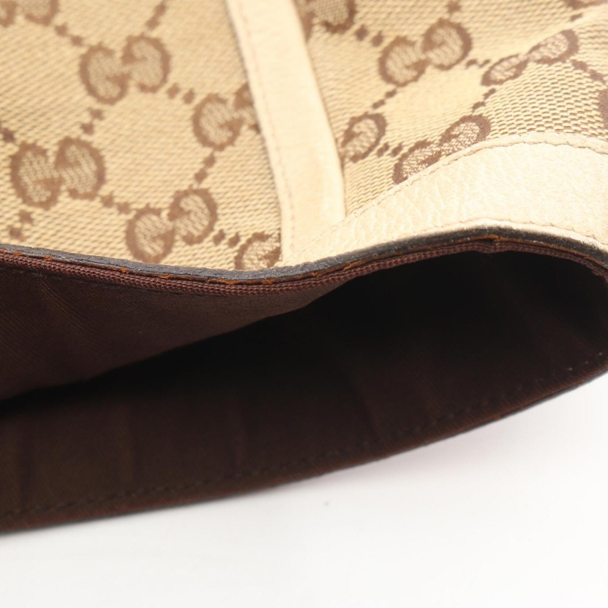 Gucci Beige Ivory Canvas Leather Handbag Tote Bag (Pre-Owned)