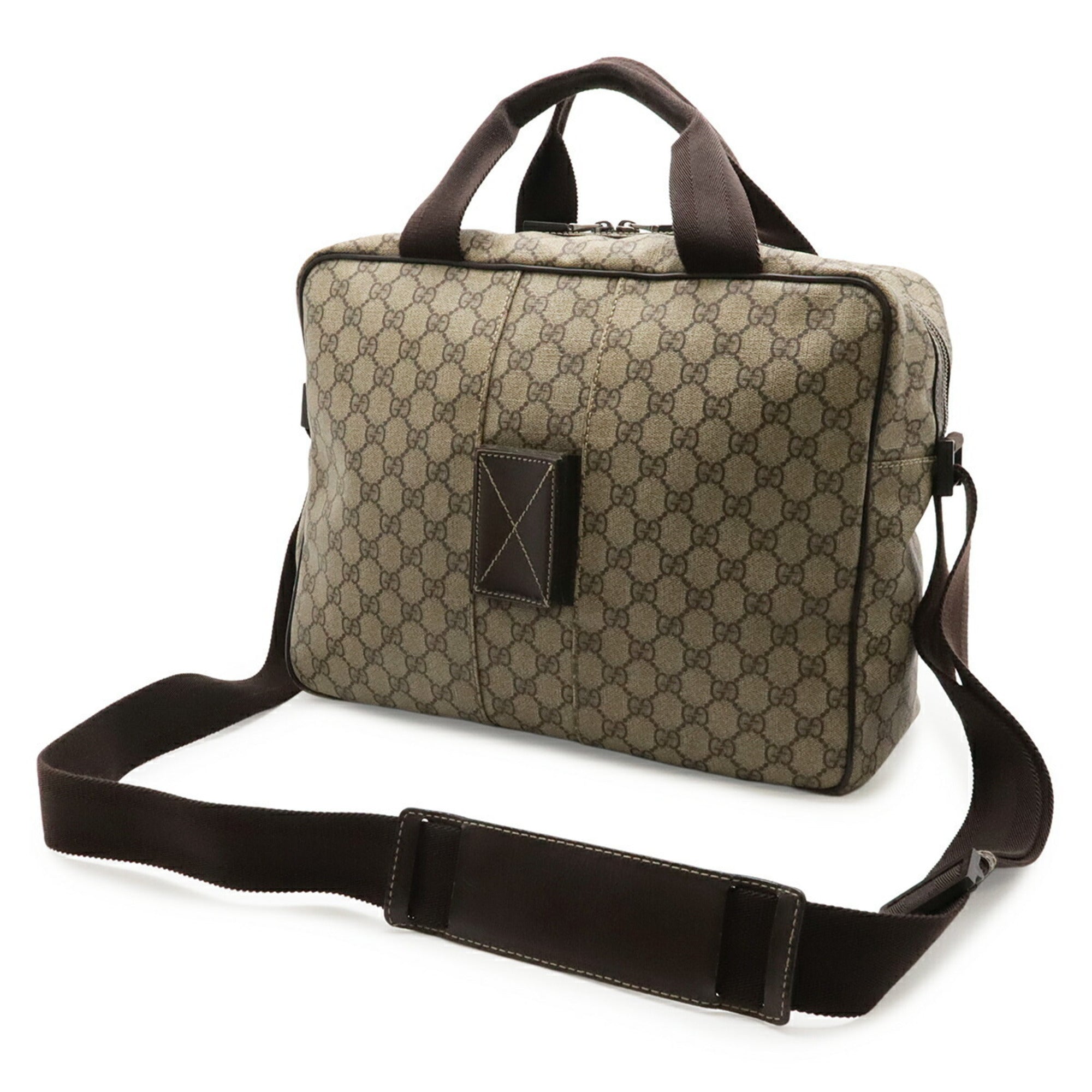 Gucci Beige Dark Brown Khaki Gg Supreme Canvas Leather Handbag Shoulder Bag (Pre-Owned)