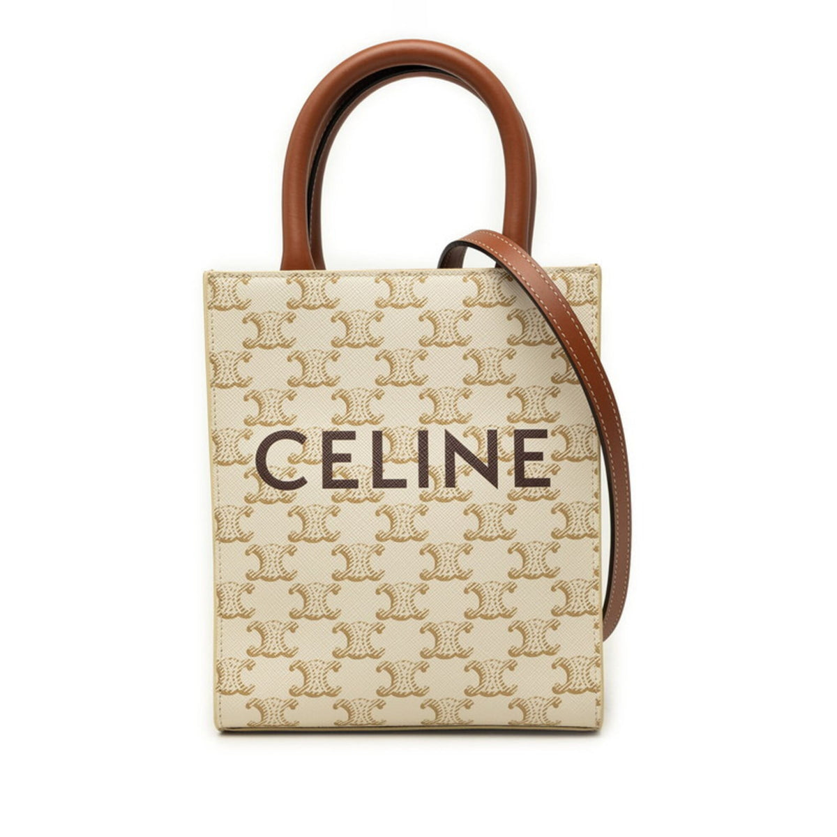 Celine Cabas Brown White Pvc Leather Handbag Shoulder Bag (Pre-Owned)