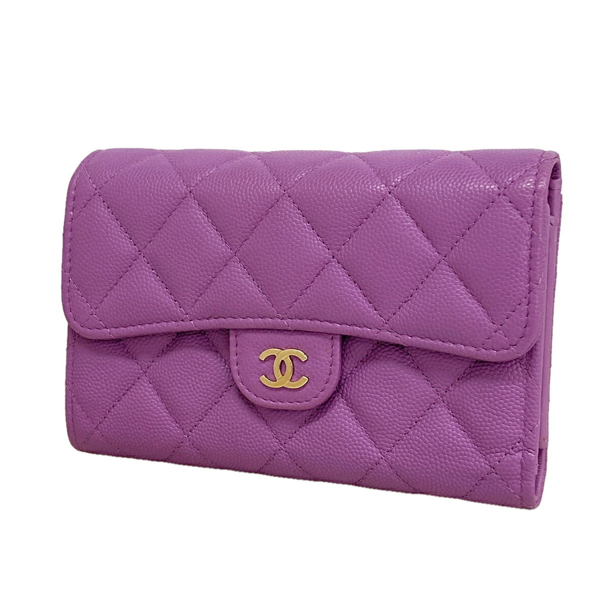 Chanel Purple Grained Calfskin Wallet (Tri-Fold) (Pre-Owned)