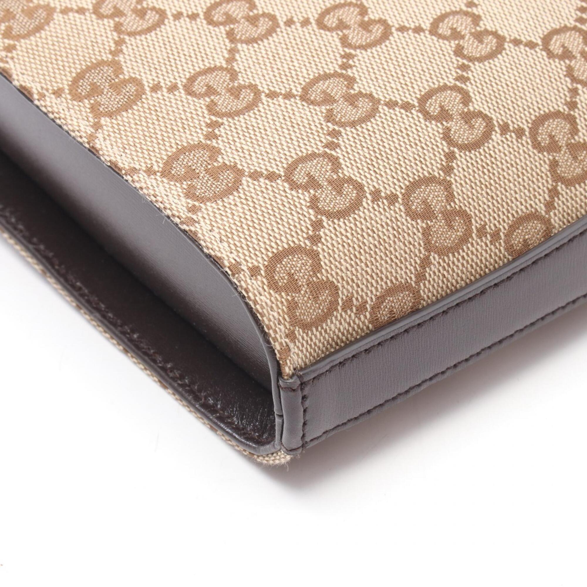 Gucci Beige Brown Canvas Leather Handbag Shoulder Bag (Pre-Owned)