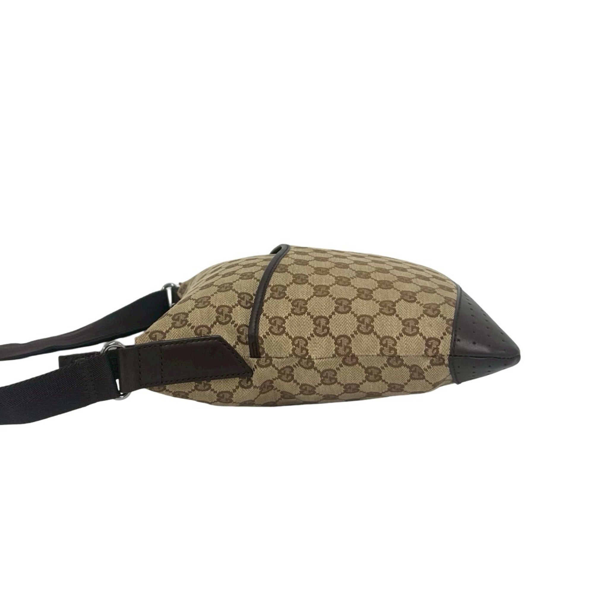 Gucci Beige Brown Canvas Leather Shoulder Bag (Pre-Owned)