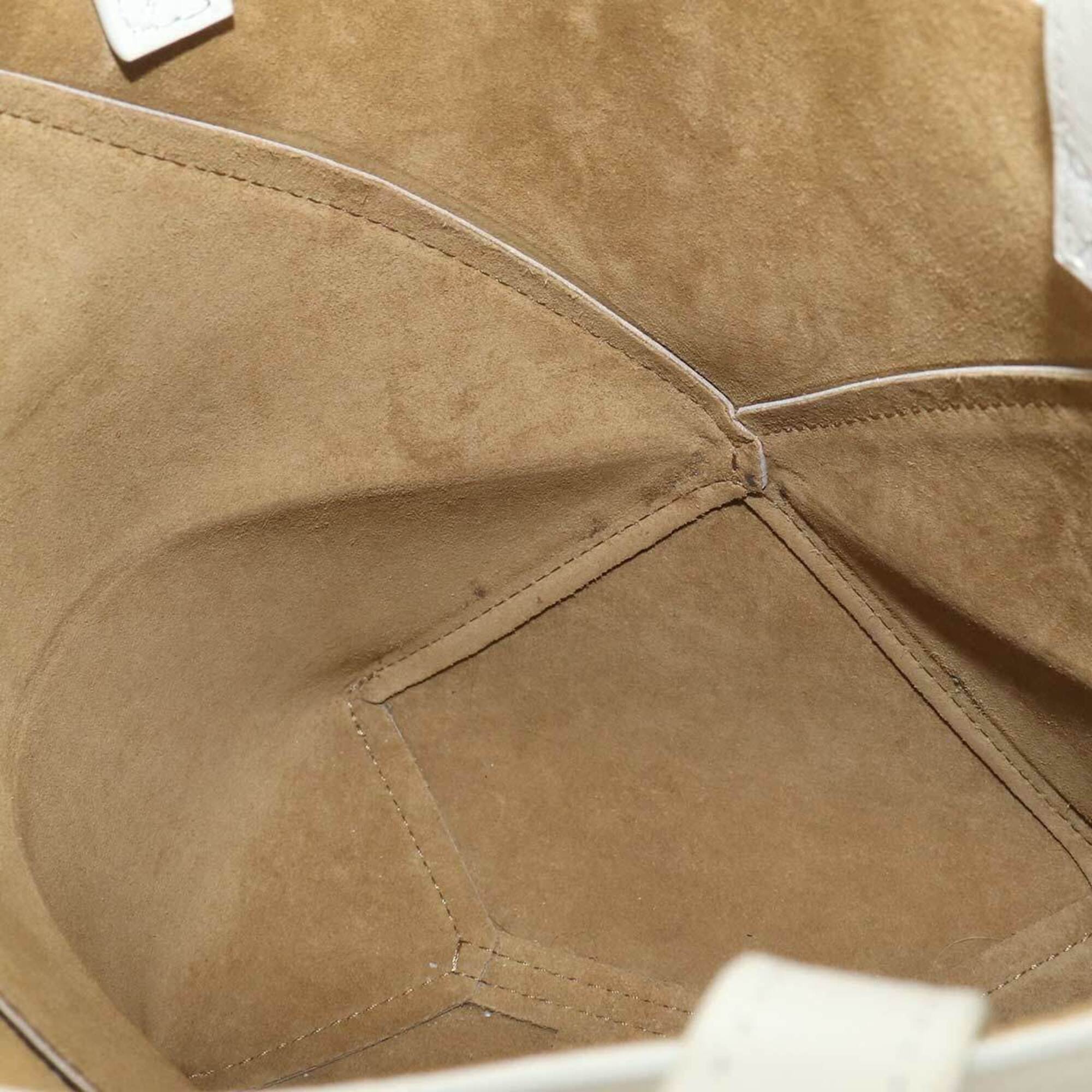 Loewe Puzzle Beige White Leather Handbag Tote Bag (Pre-Owned)