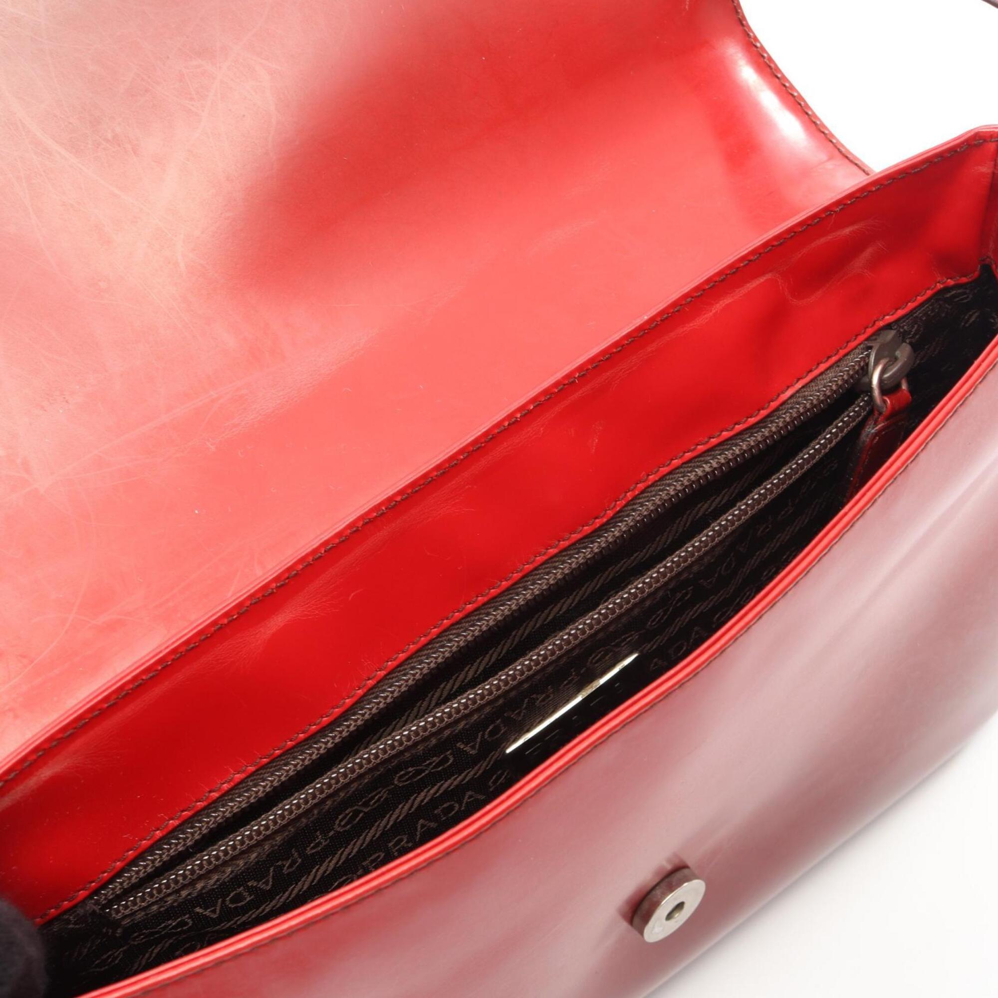 Prada Bordeaux Leather Handbag Shoulder Bag (Pre-Owned)