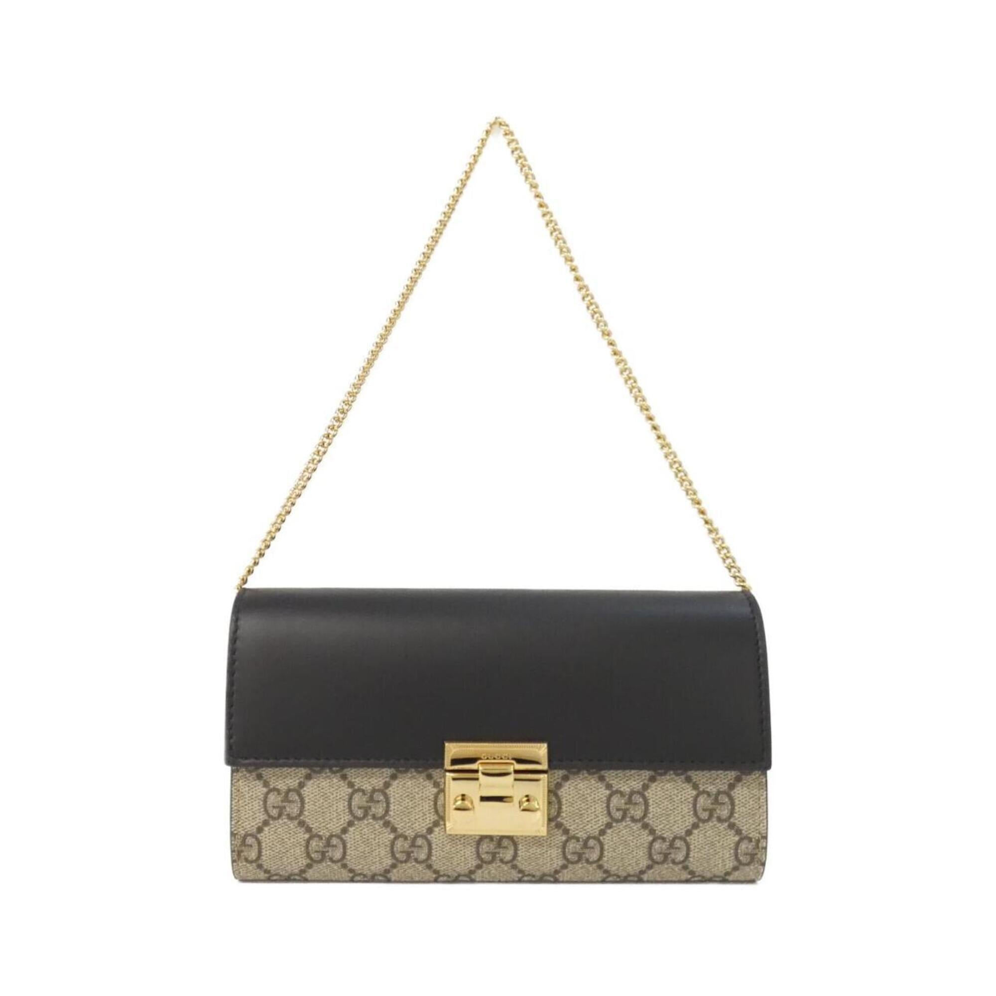 Gucci Beige Black Gg Supreme Leather Chain/Shoulder Wallet (Pre-Owned)