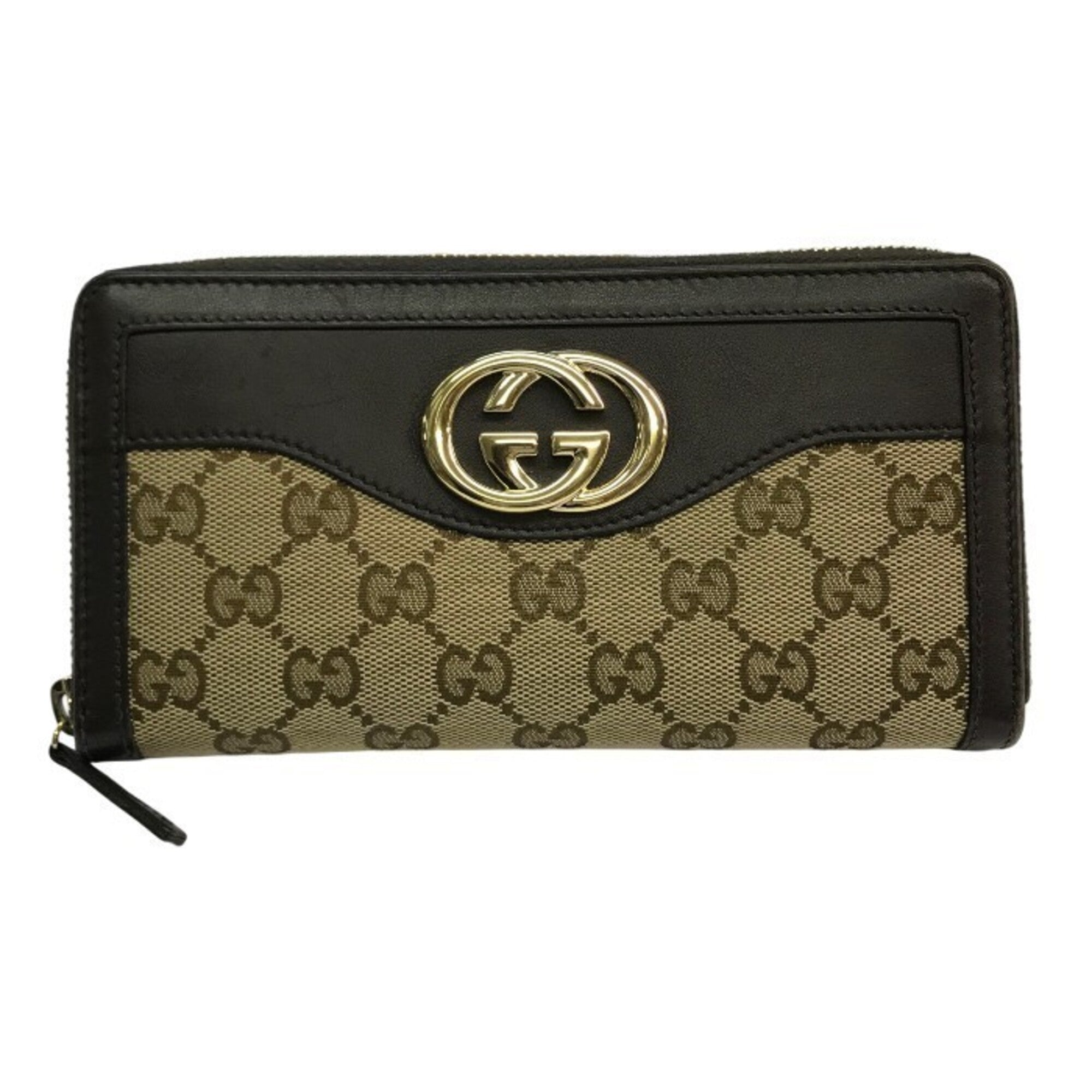 Gucci Beige Brown Gg Canvas Leather Long Wallet (Bi-Fold) (Pre-Owned)