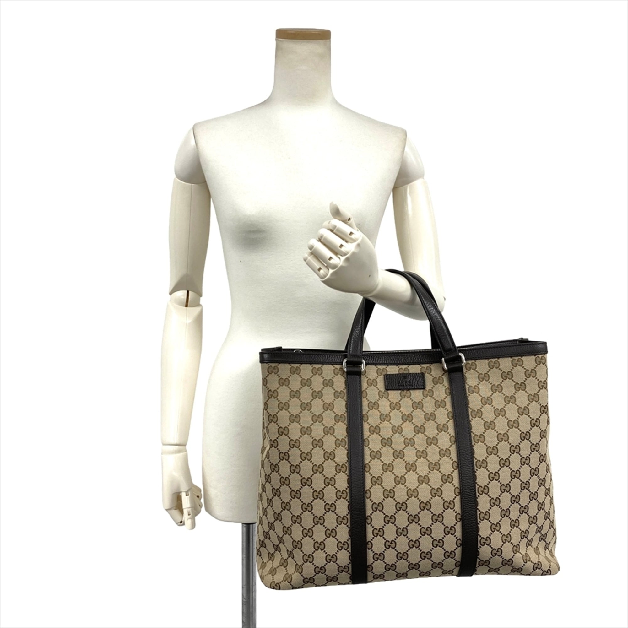 Gucci Beige Gg Canvas Leather Tote Bag (Pre-Owned)
