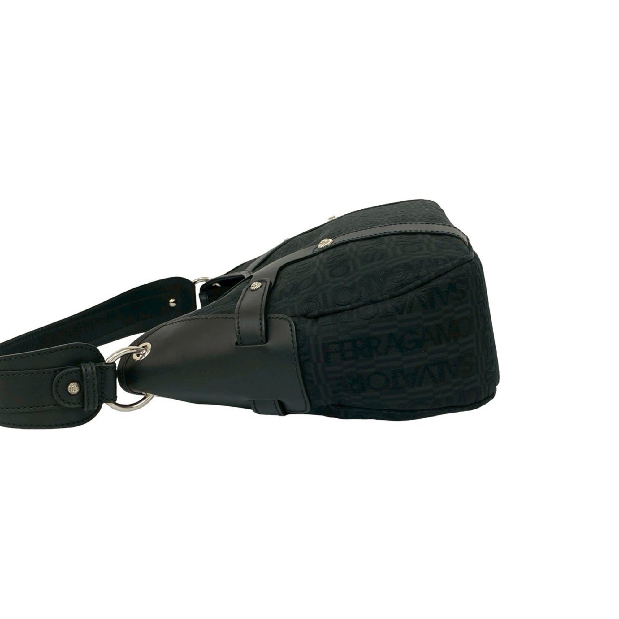 Salvatore Ferragamo Black Leather Canvas Shoulder Bag (Pre-Owned)