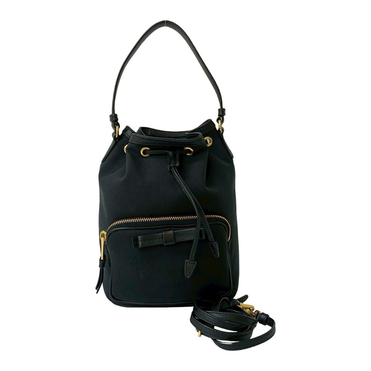Prada Black Canvas Leather Handbag Shoulder Bag (Pre-Owned)