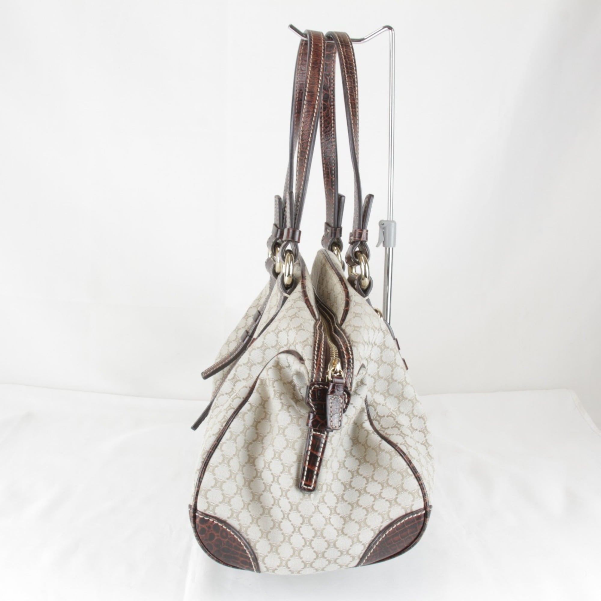 Celine Beige Canvas Boston Bag Handbag (Pre-Owned)