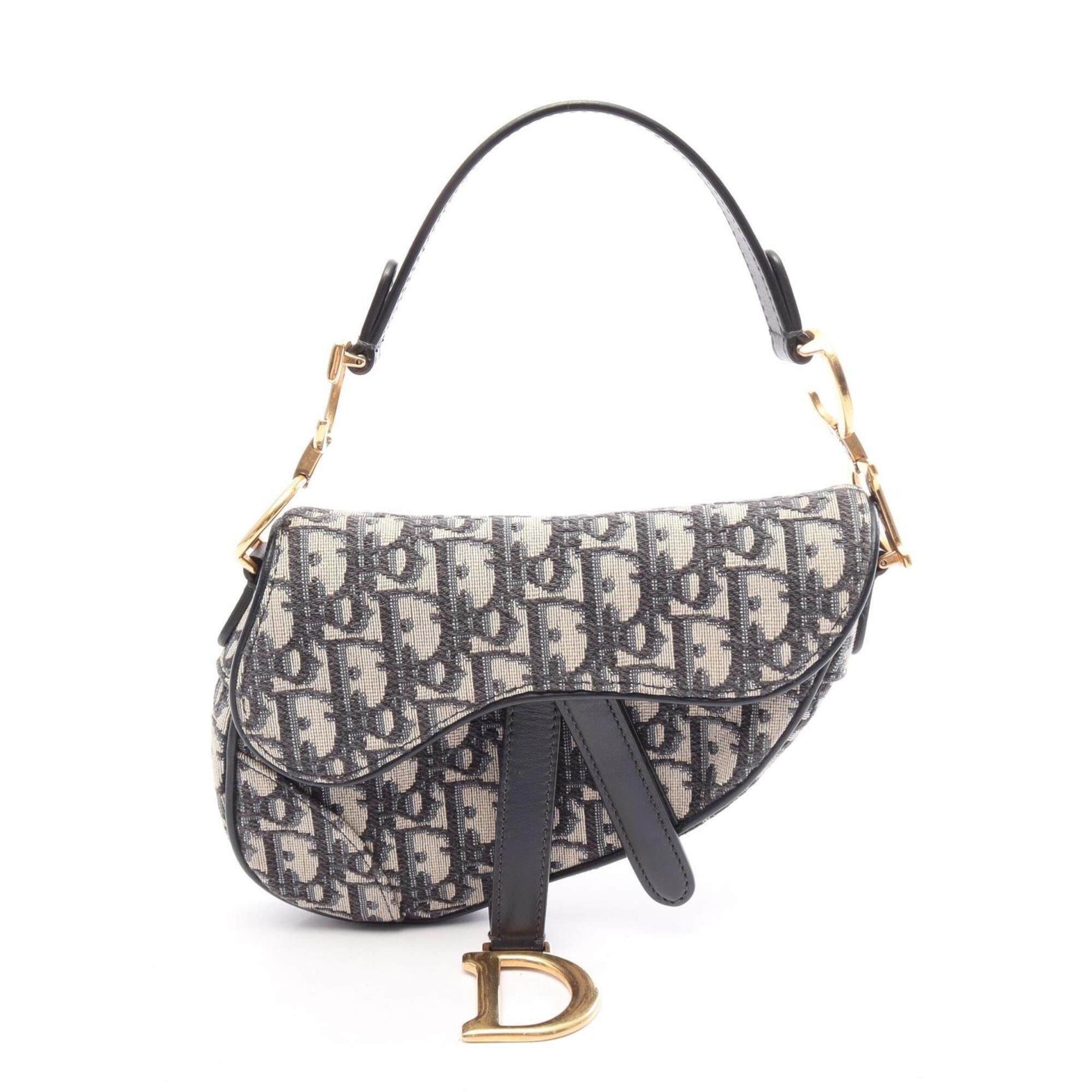 Christian Dior Beige Navy Canvas Leather Handbag Saddle Bag (Pre-Owned)
