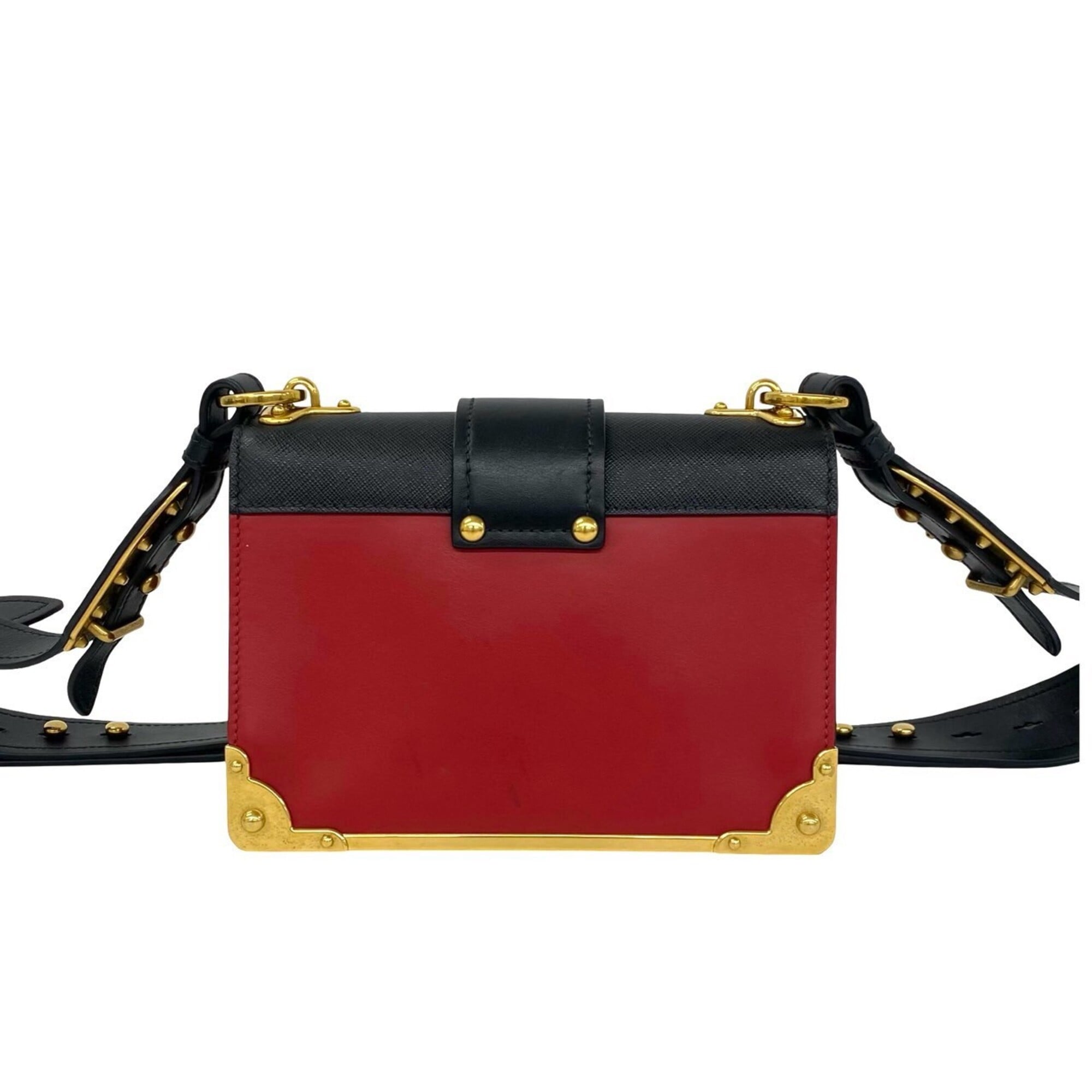 Prada Black Red Color Leather Pochette Shoulder Bag (Pre-Owned)