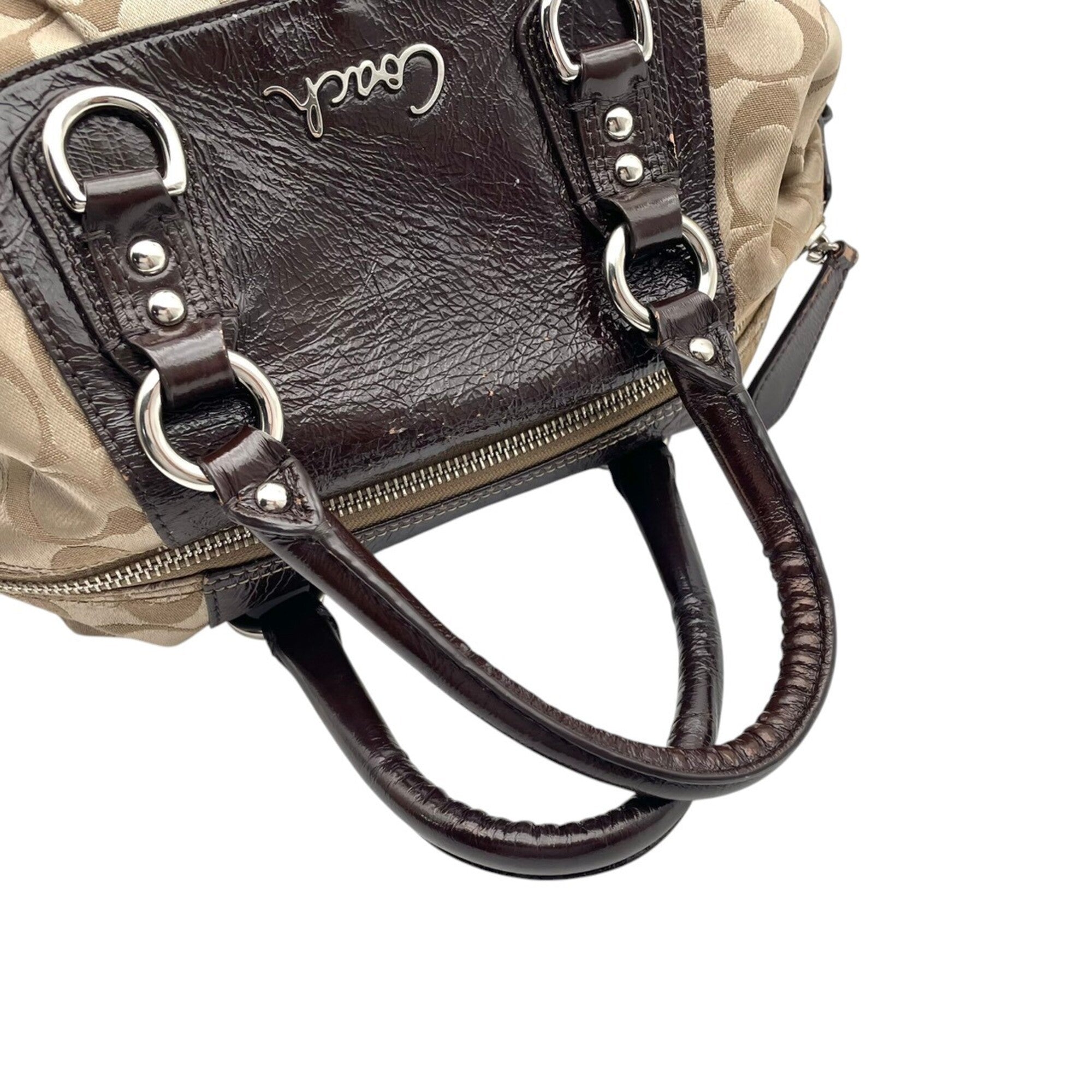 Coach Beige Brown Canvas Leather Handbag Shoulder Bag (Pre-Owned)