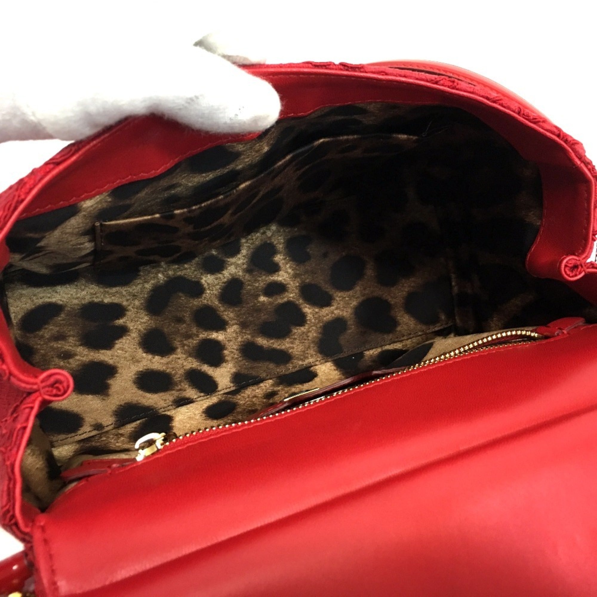 Dolce & Gabbana Red Color Cotton Patent Leather Handbag Shoulder Bag (Pre-Owned)