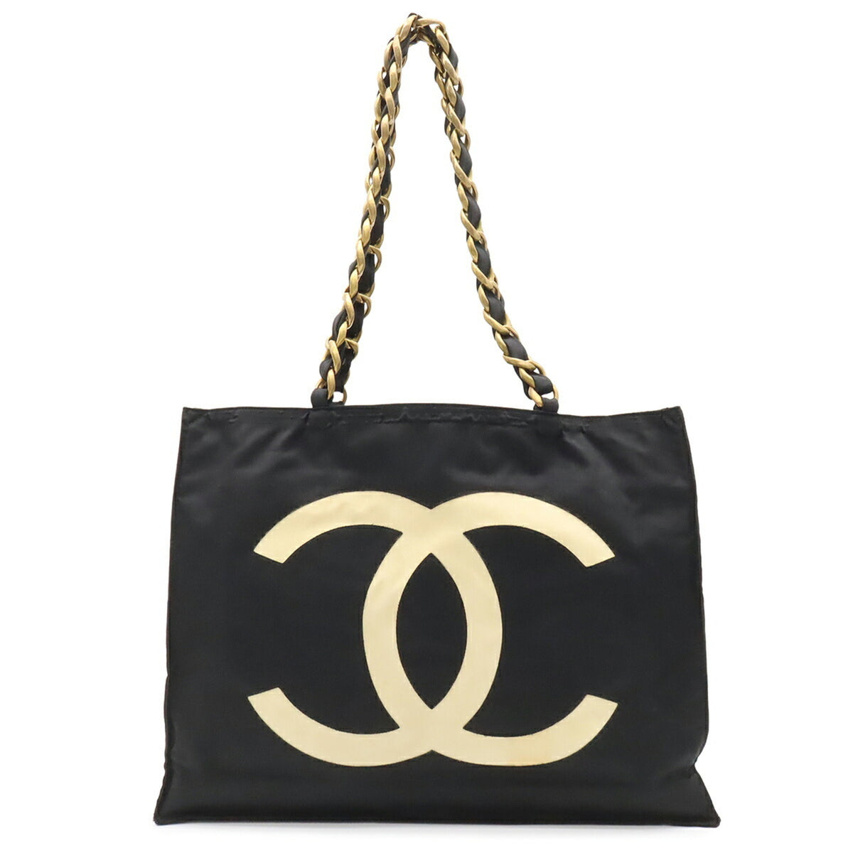 Chanel Black White Nylon Canvas Shoulder Bag Tote Bag (Pre-Owned)