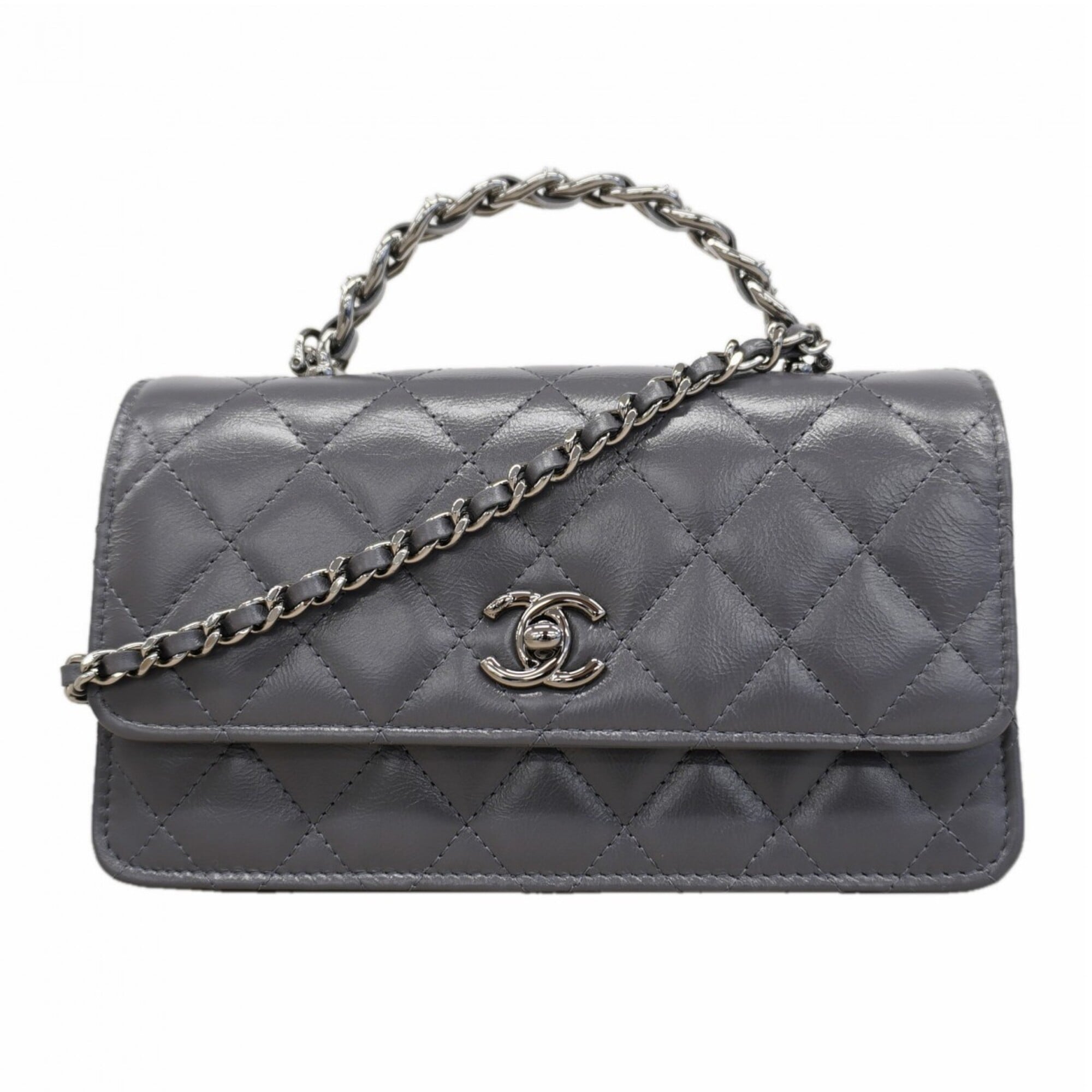 Chanel Gray Leather Handbag (Pre-Owned)