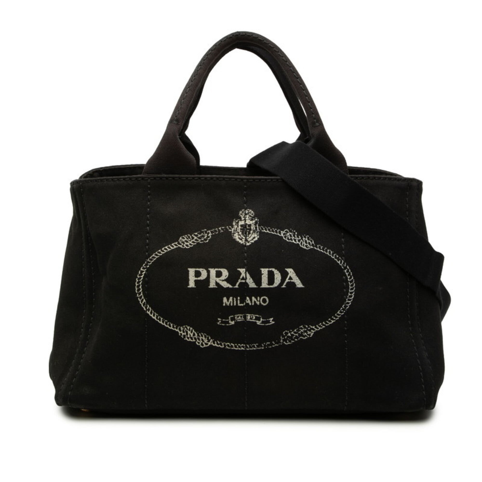 Prada Canapa Black Canvas Handbag Shoulder Bag (Pre-Owned)