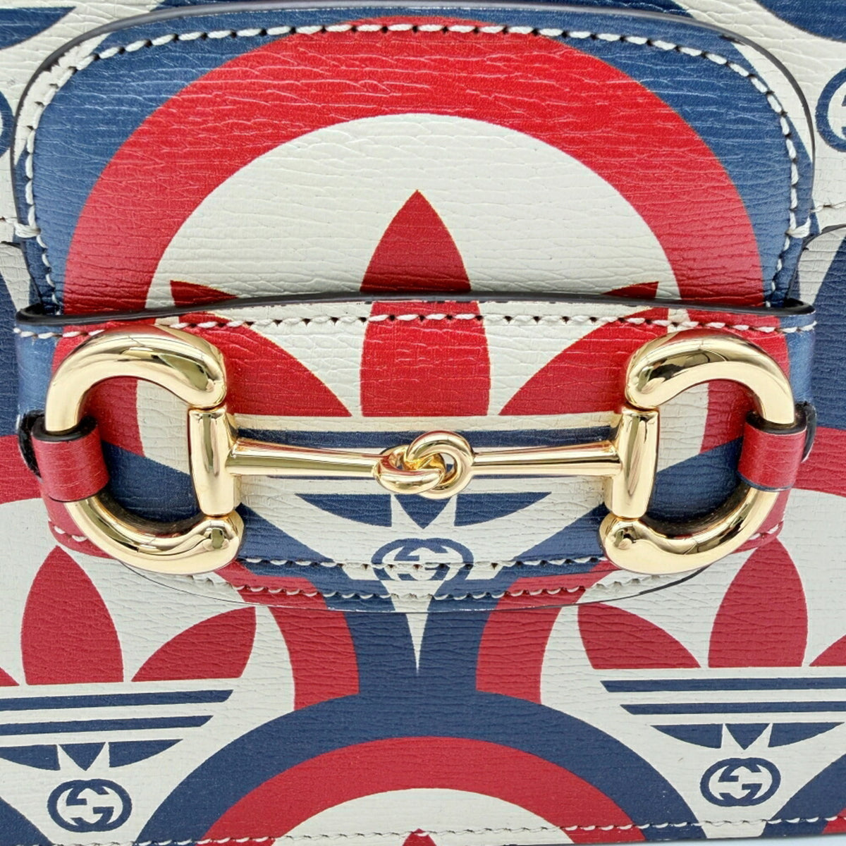 Gucci Horsebit Ivory Navy Red Color Leather Shoulder Bag (Pre-Owned)