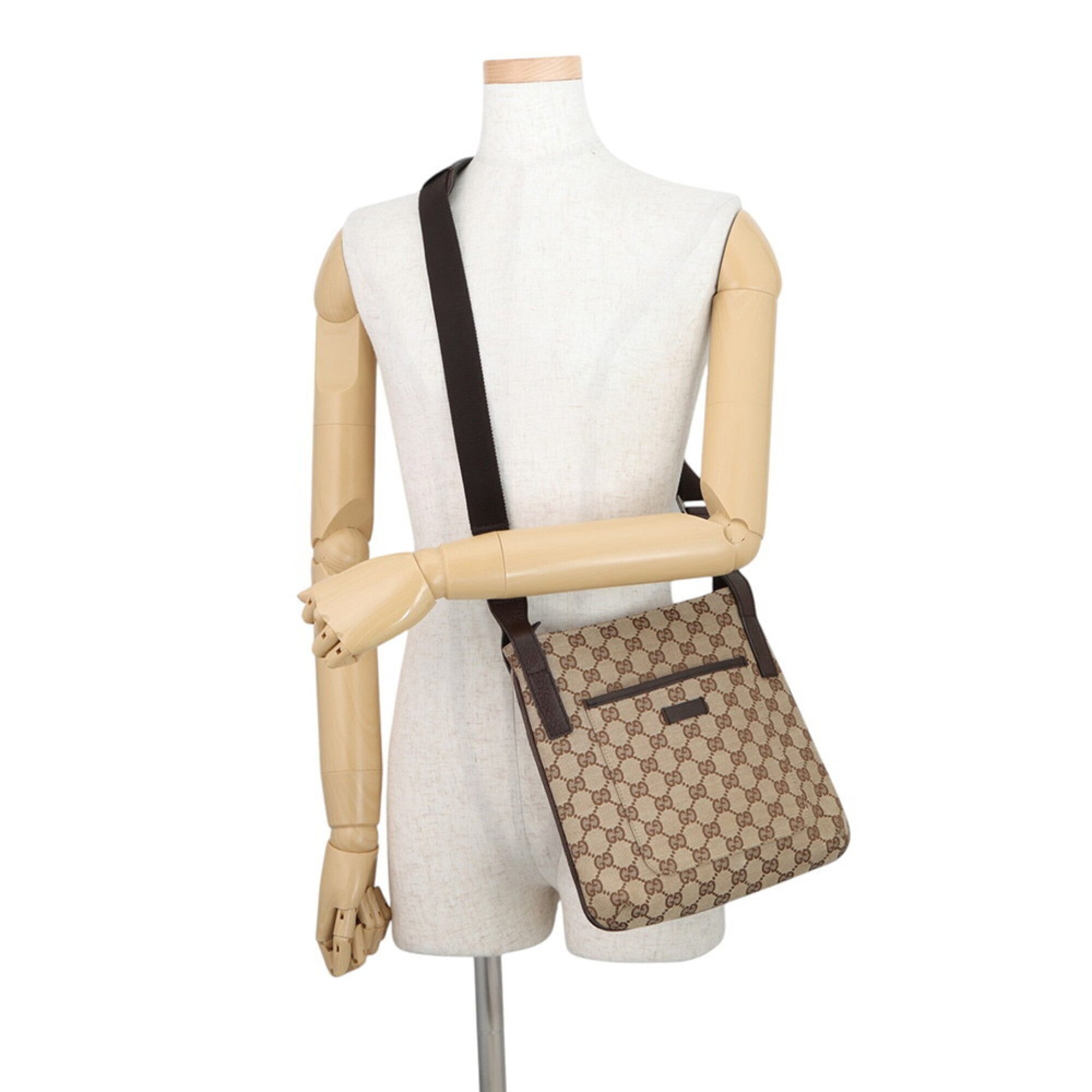 Gucci Beige Brown Gg Canvas Leather Shoulder Bag (Pre-Owned)