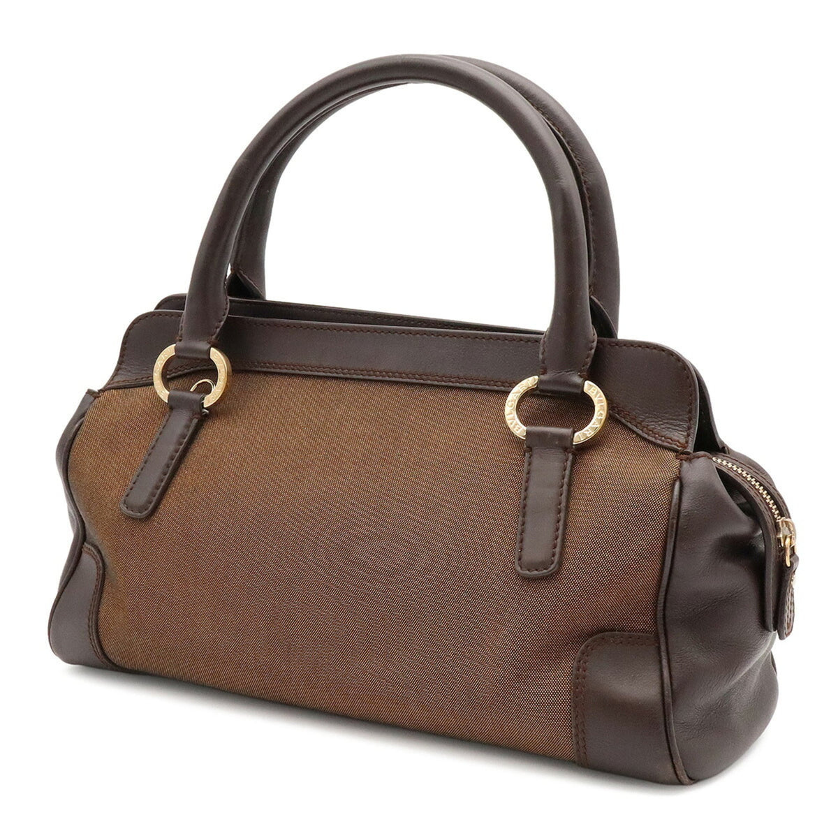 Bvlgari Brown Dark Brown Canvas Handbag Shoulder Bag (Pre-Owned)