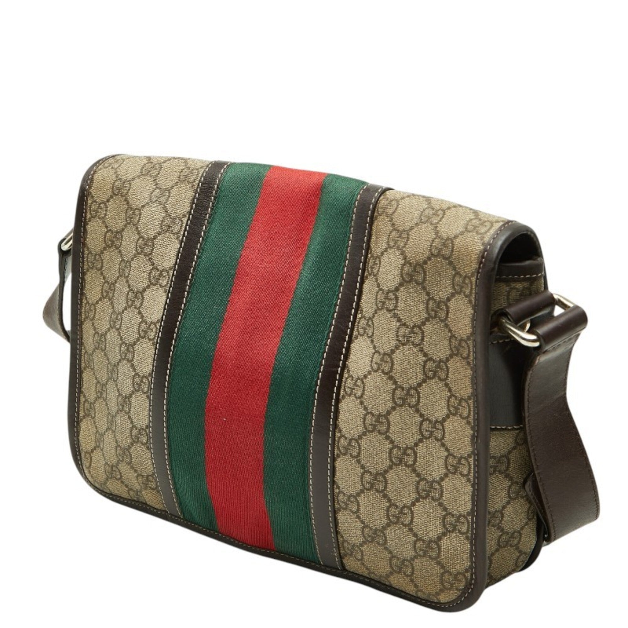 Gucci Beige Brown Leather Pvc Messenger Bag (Pre-Owned)