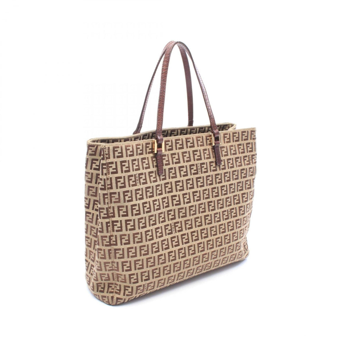 Fendi Beige Brown Canvas Leather Handbag Tote Bag (Pre-Owned)