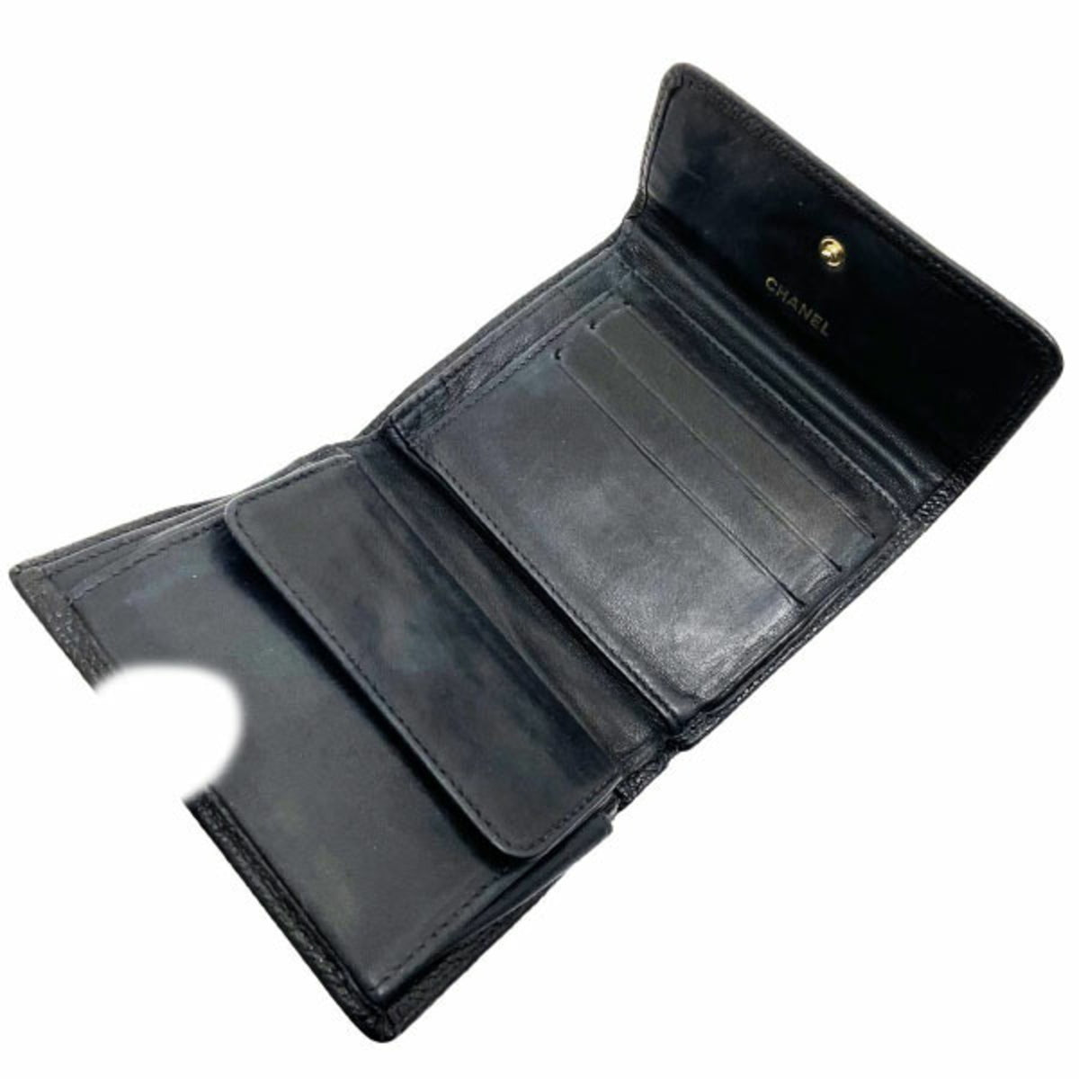 Chanel Black Grained Calfskin Wallet (Tri-Fold) (Pre-Owned)