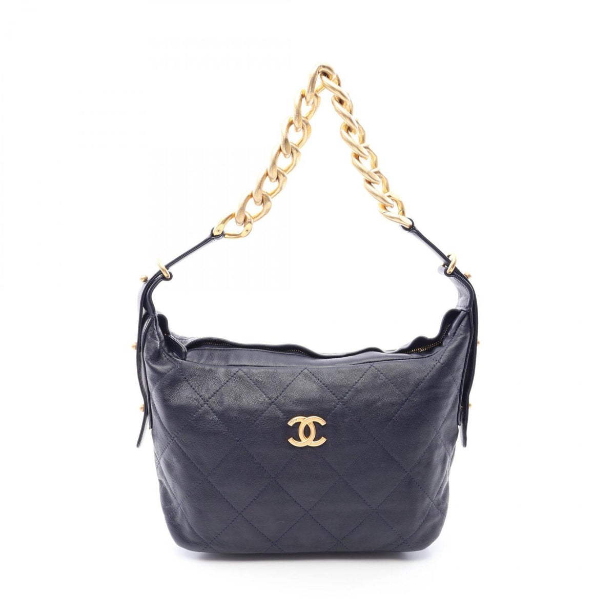 Chanel Navy Leather Handbag Shoulder Bag (Pre-Owned)