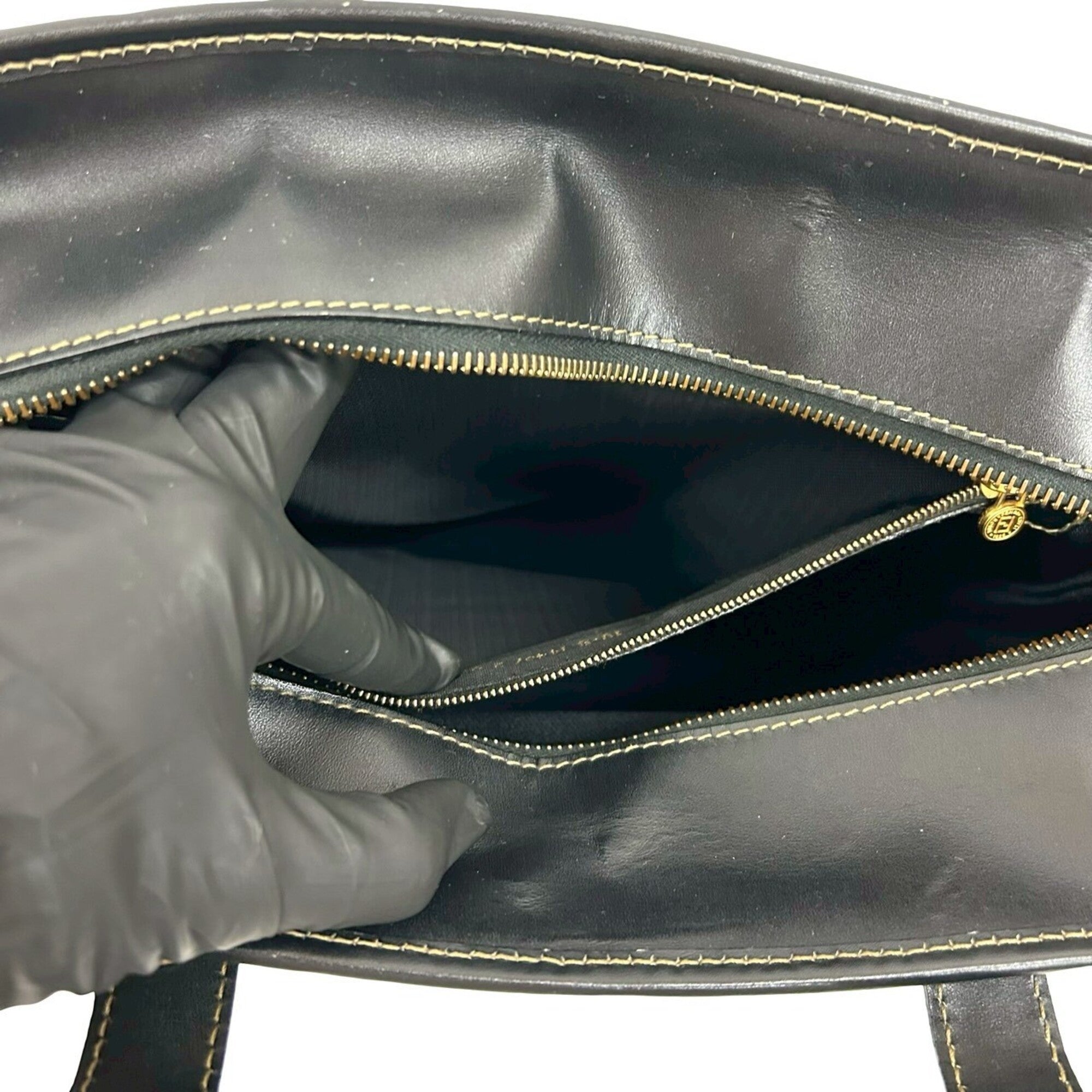 Fendi Black Khaki Leather Pvc Handbag Tote Bag (Pre-Owned)
