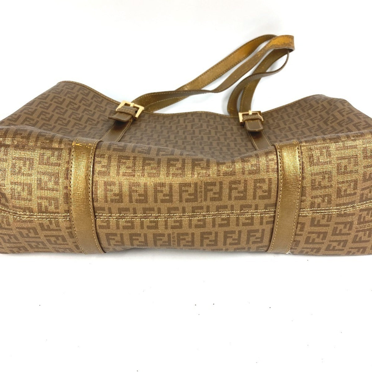 Fendi Gold Zucca Pvc Leather Shoulder Bag Tote Bag (Pre-Owned)