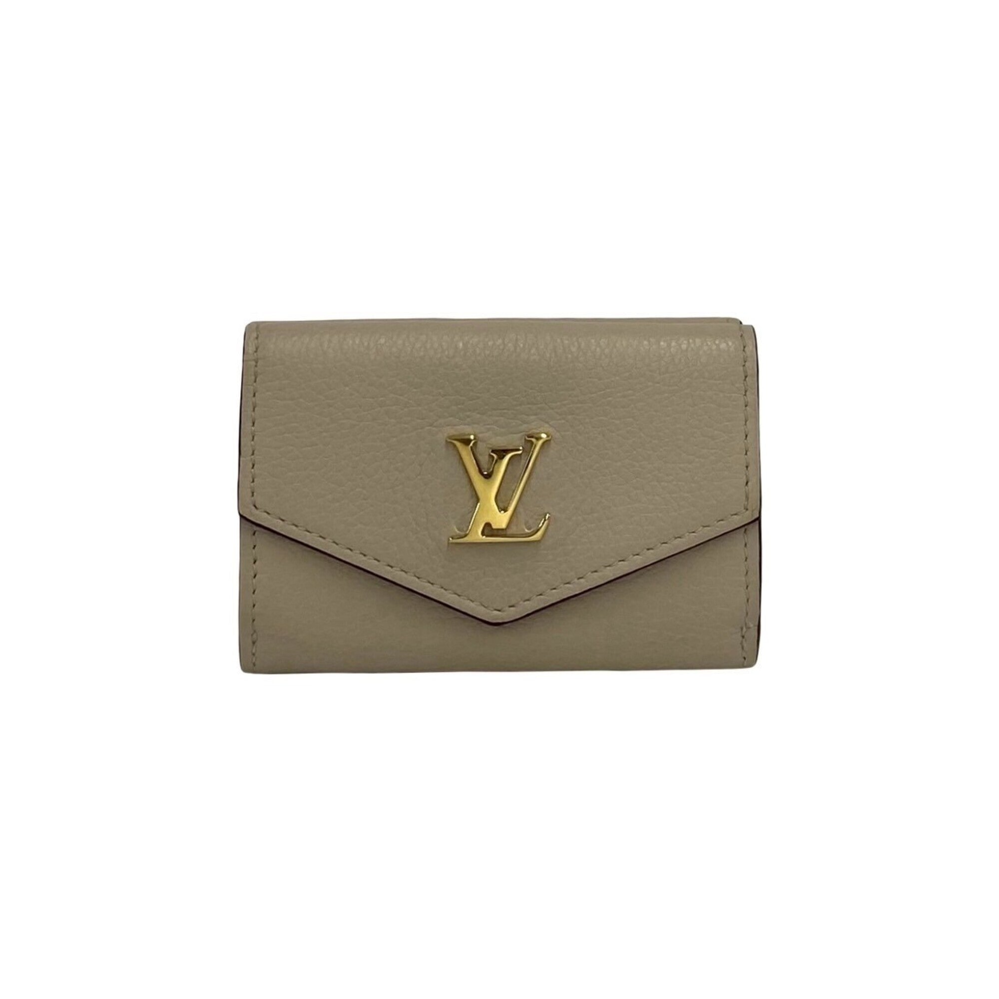 Louis Vuitton Beige Gray Leather Wallet (Tri-Fold) (Pre-Owned)