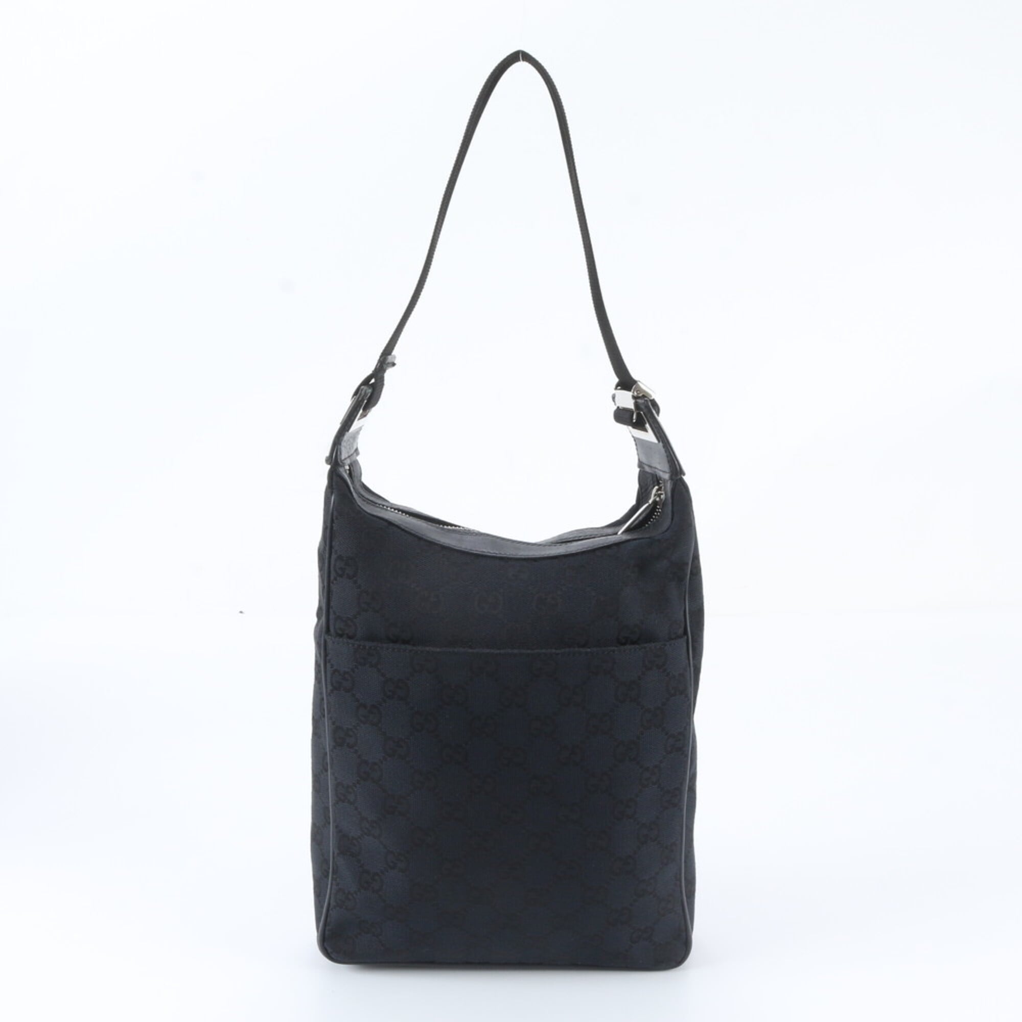 Gucci Black Leather Canvas Handbag Shoulder Bag (Pre-Owned)