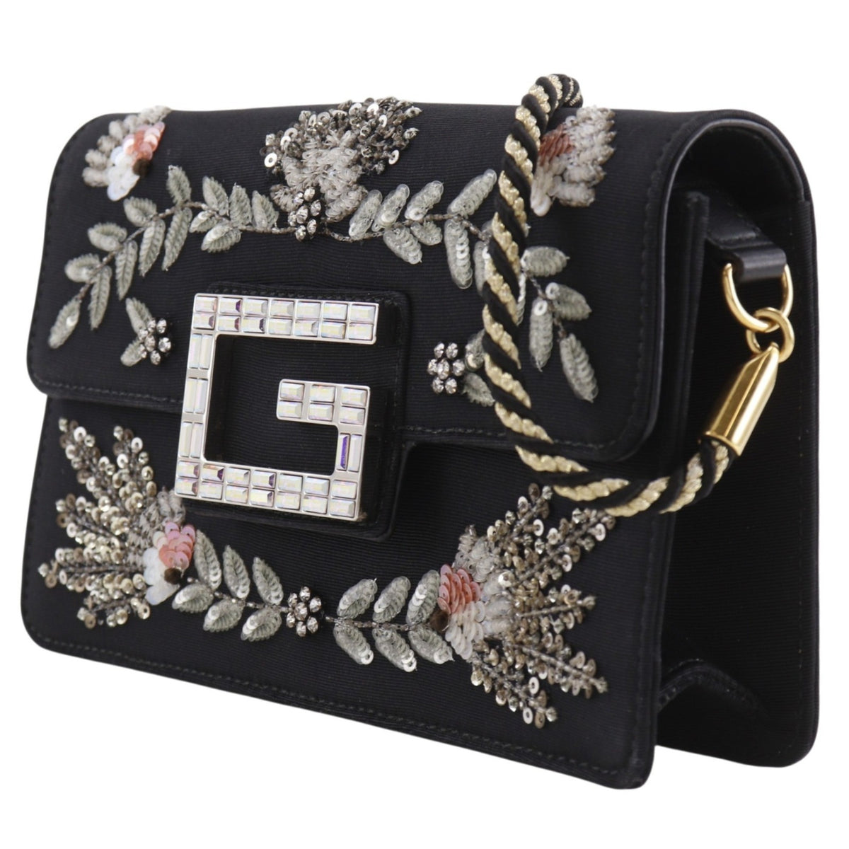 Gucci Black Cotton Rhinestone Shoulder Bag (Pre-Owned)