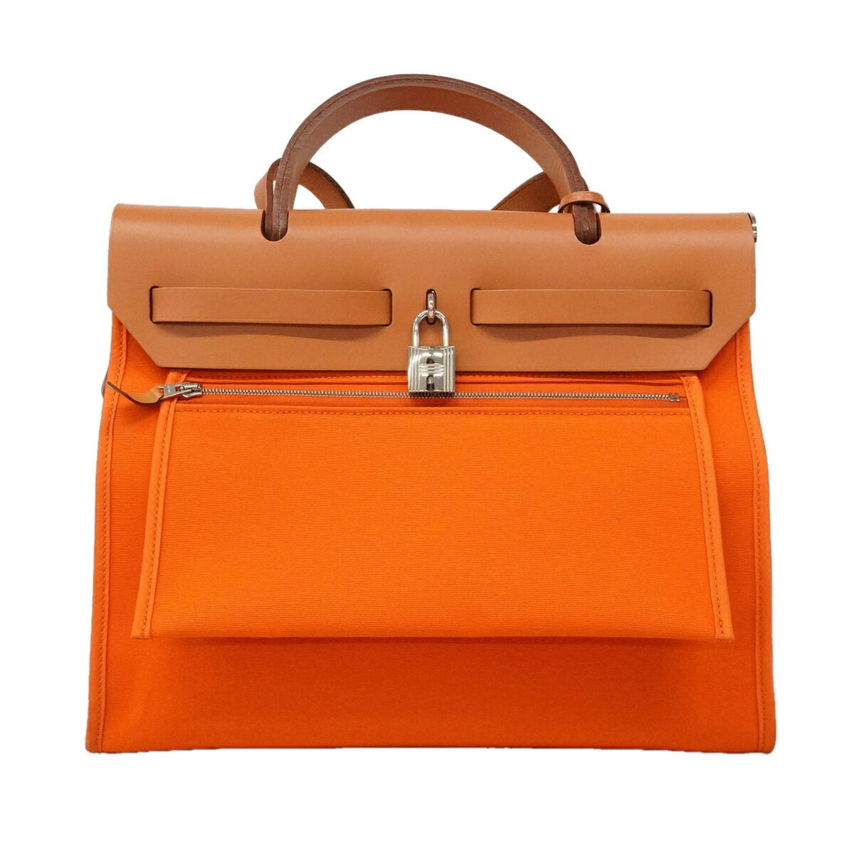 Hermes Natural Orange Toile Officier Handbag (Pre-Owned)