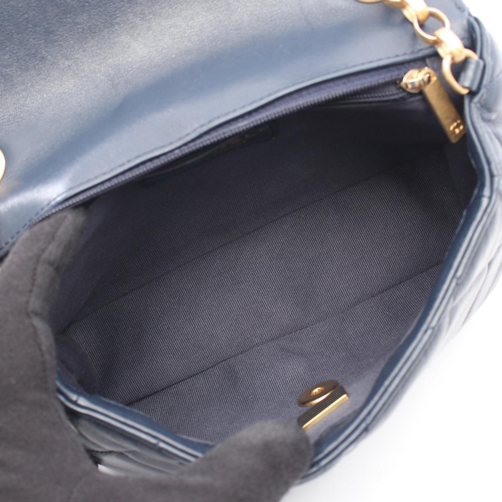 Chanel Navy Leather Handbag Shoulder Bag (Pre-Owned)