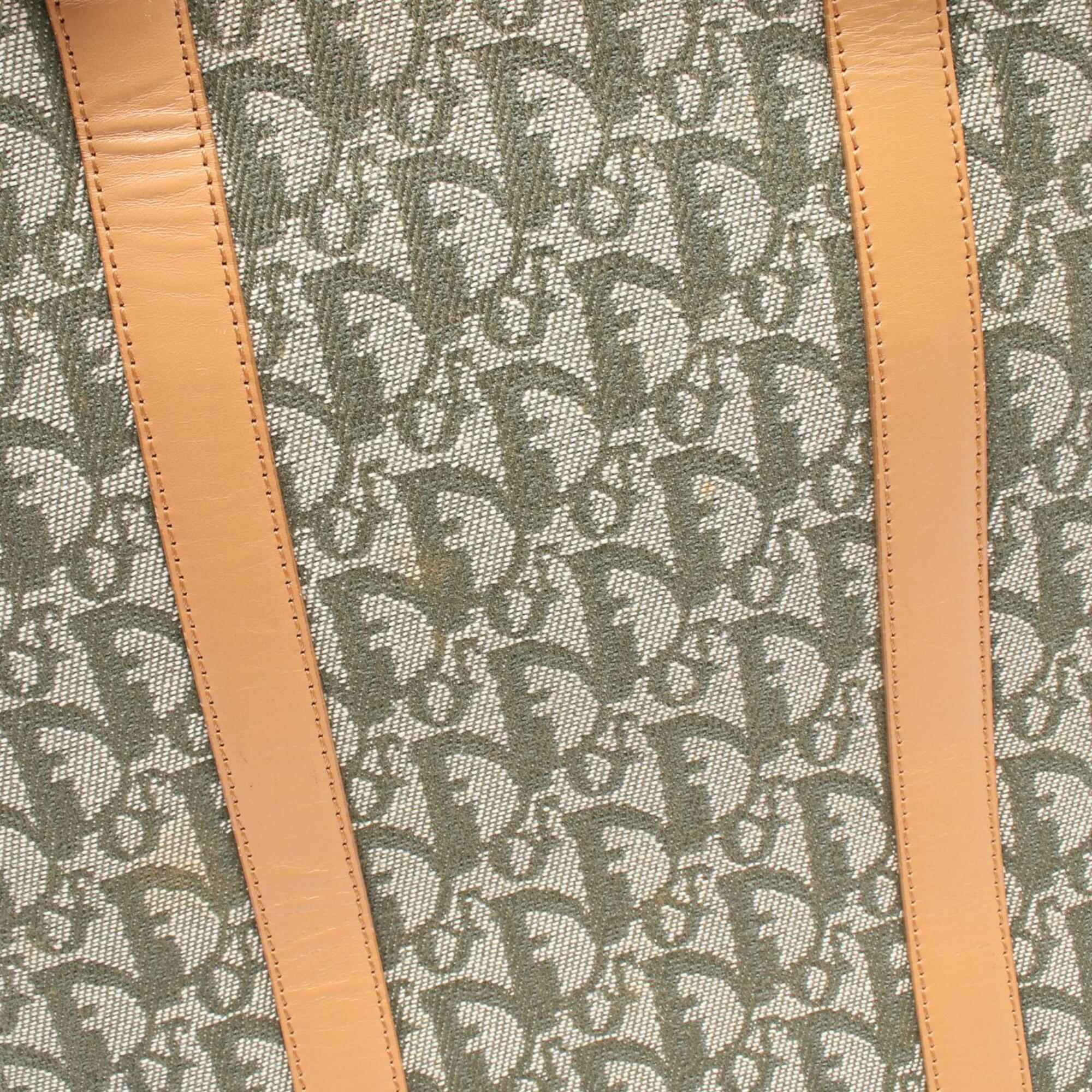 Christian Dior Beige Green Canvas Leather Handbag Tote Bag (Pre-Owned)