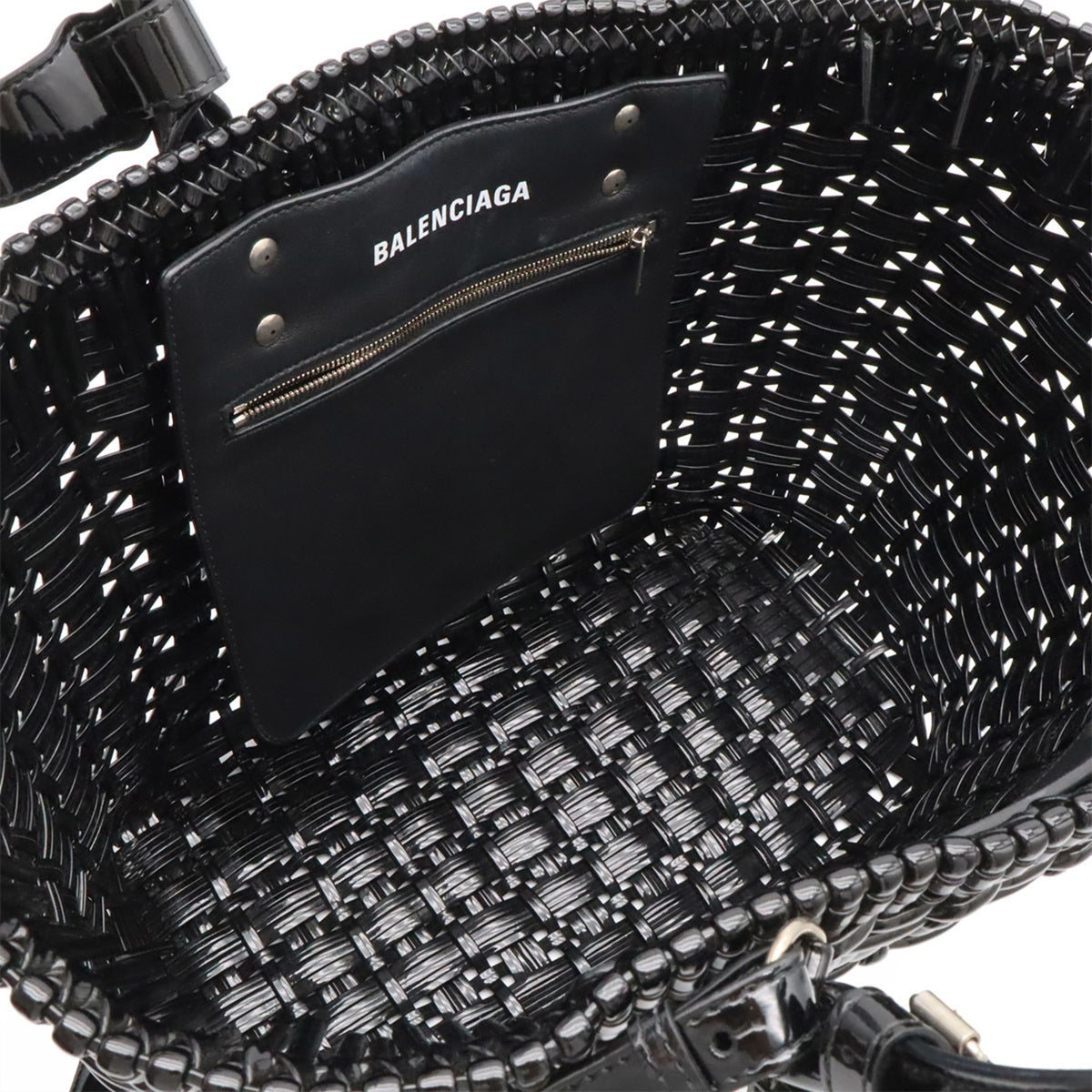 Balenciaga Black Vinyl Basket Handbag Shoulder Bag (Pre-Owned)