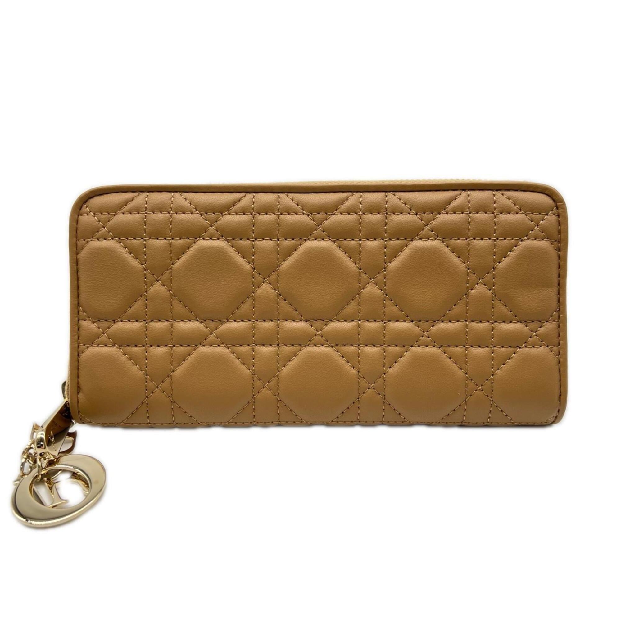 Christian Dior Lady Dior Beige Bow Coin Purse/Coin Case (Pre-Owned)