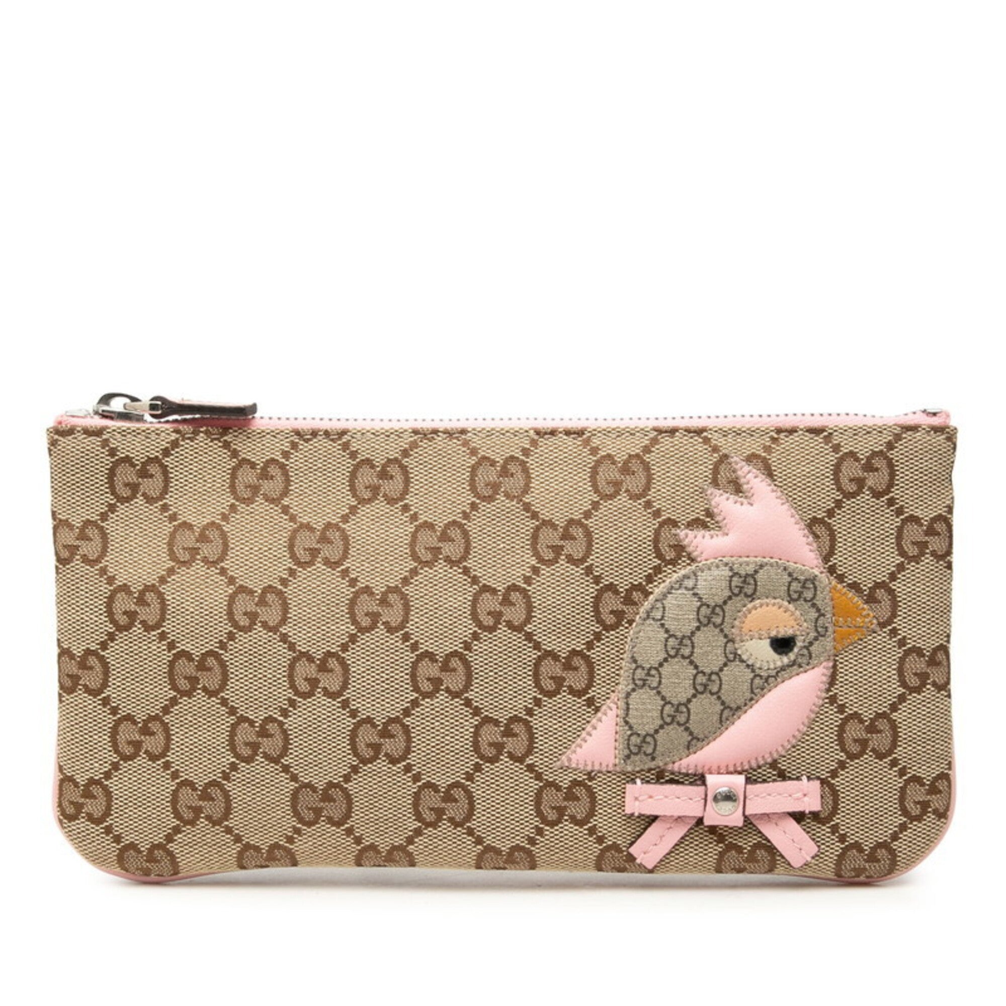Gucci Beige Pink Canvas Leather Pvc Pouch (Pre-Owned)