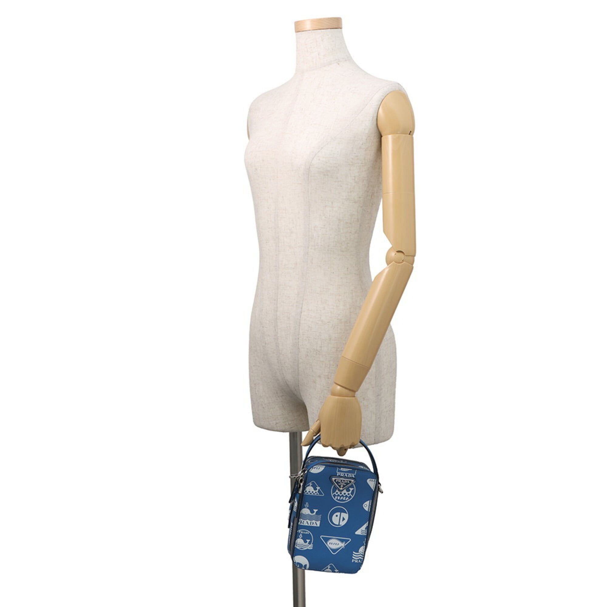 Prada Blue White Leather Handbag Shoulder Bag (Pre-Owned)