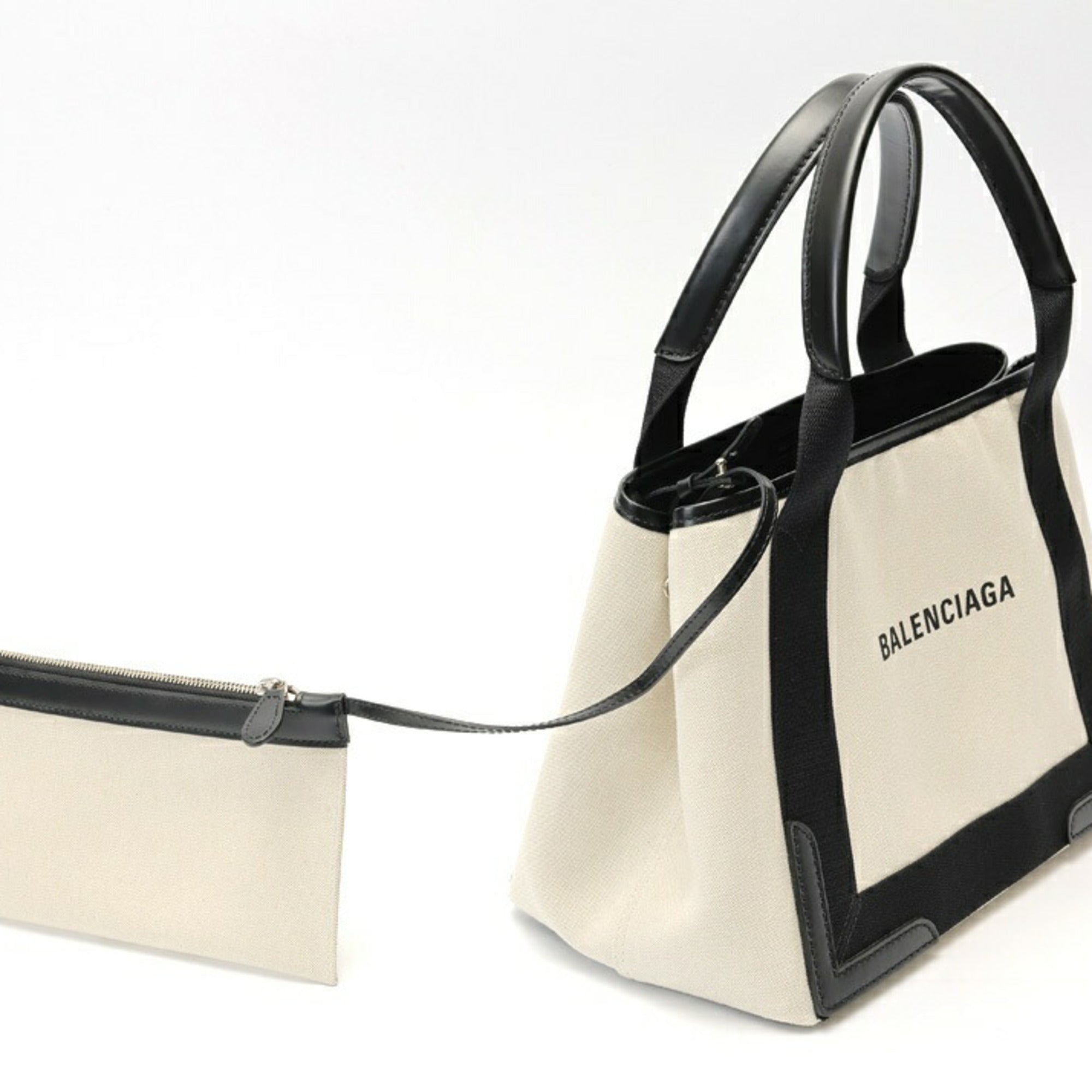 Balenciaga Black Ivory Canvas Leather Tote Bag (Pre-Owned)