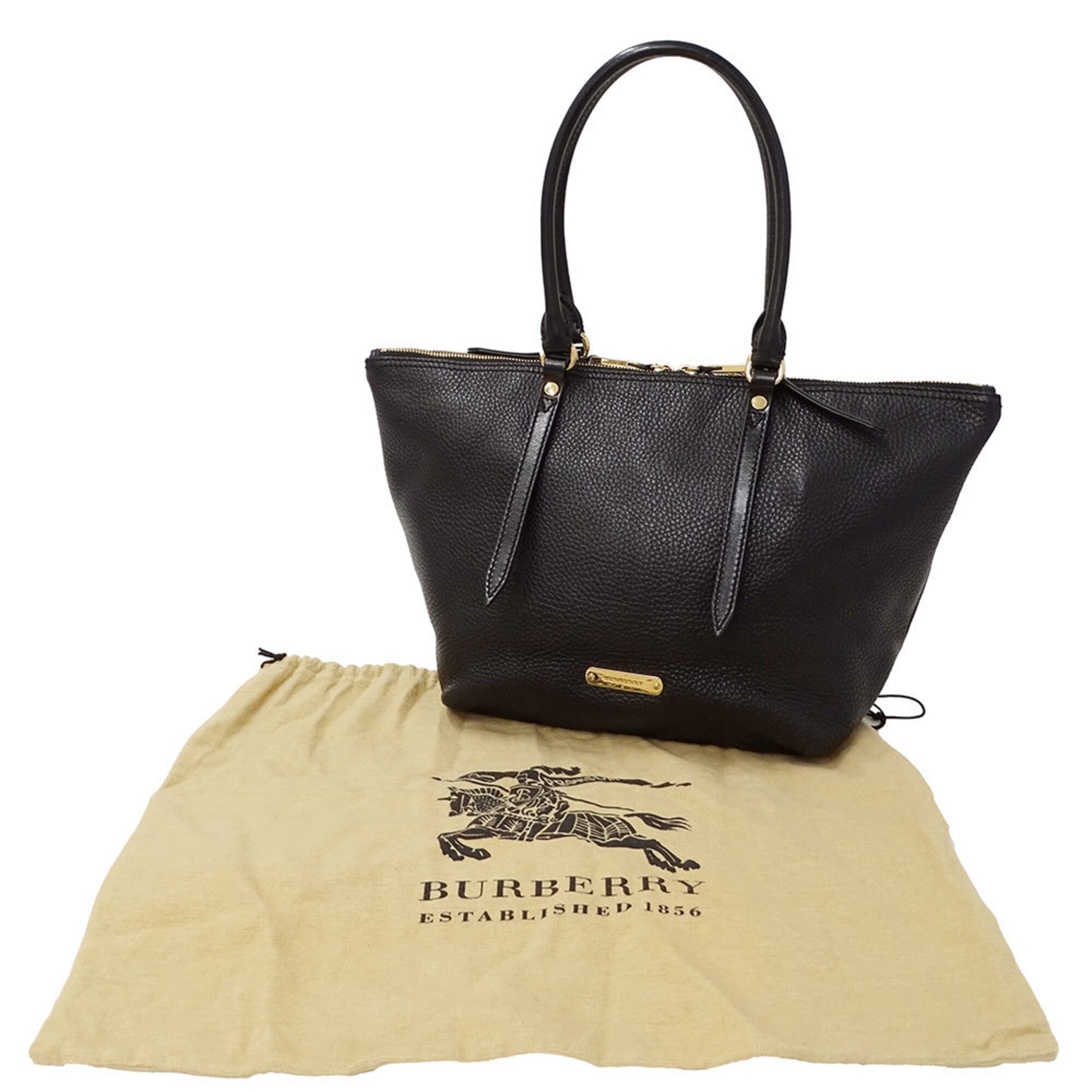 Burberry Black Leather Handbag Tote Bag (Pre-Owned)