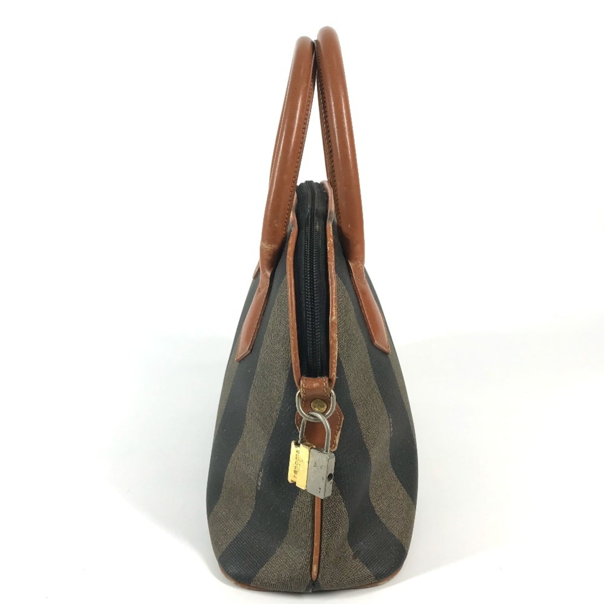 Fendi Pequin Brown Khaki Pvc Leather Handbag (Pre-Owned)