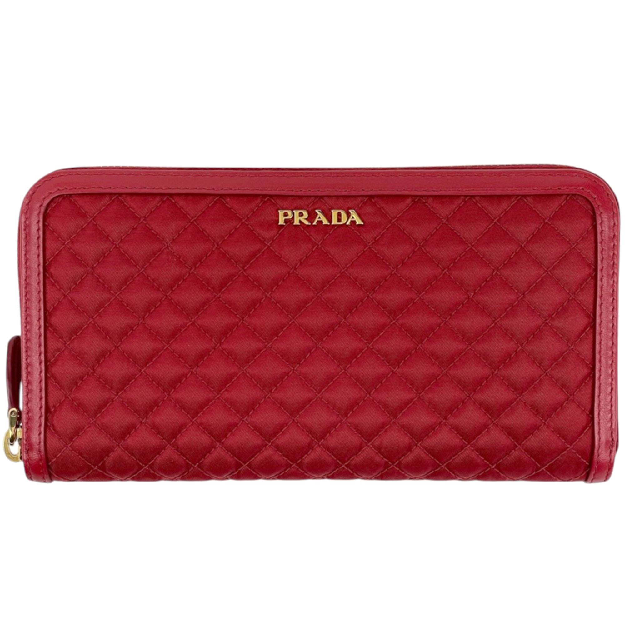 Prada Red Color Canvas Leather Long Wallet (Bi-Fold) (Pre-Owned)