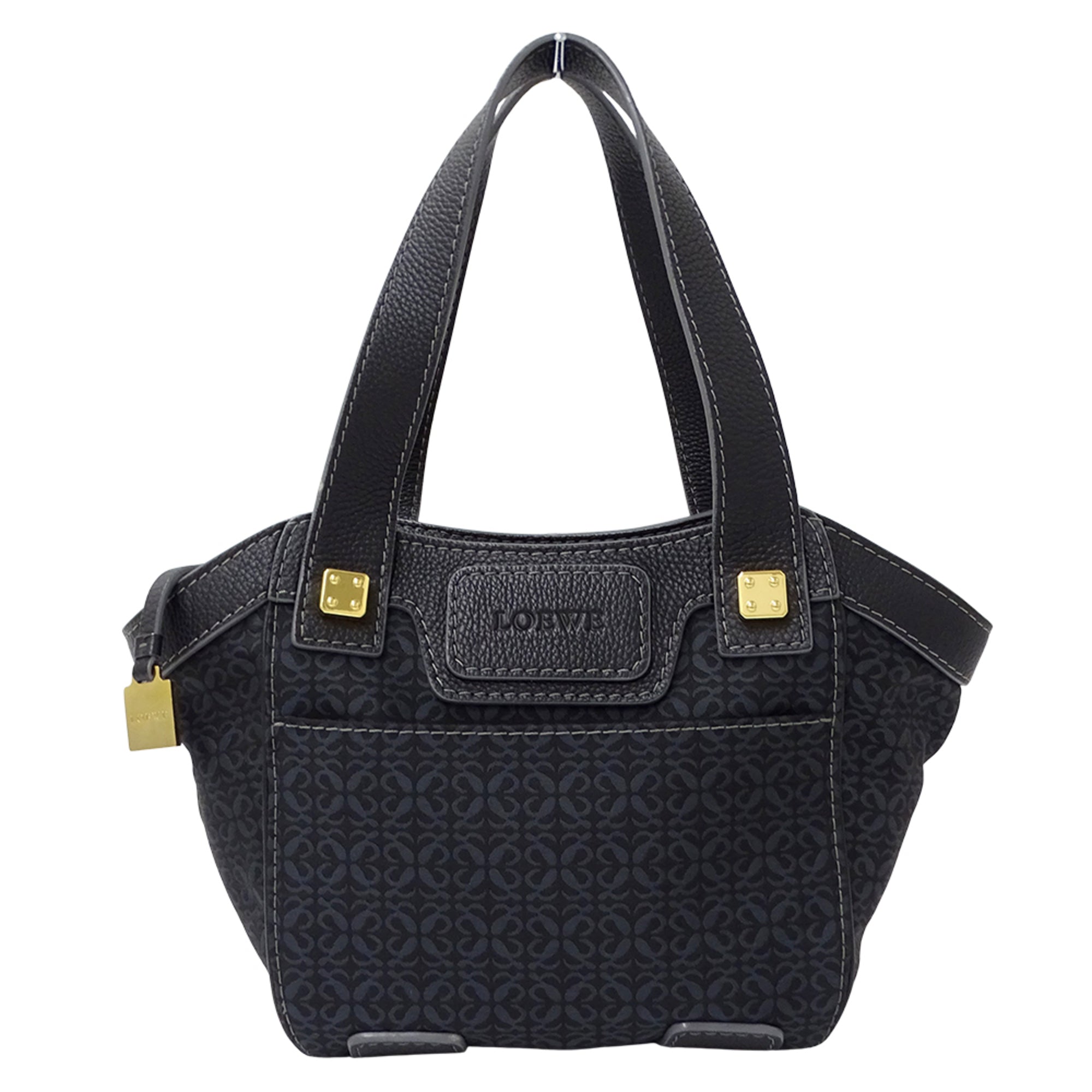 Loewe Black Navy Canvas Leather Handbag Tote Bag (Pre-Owned)