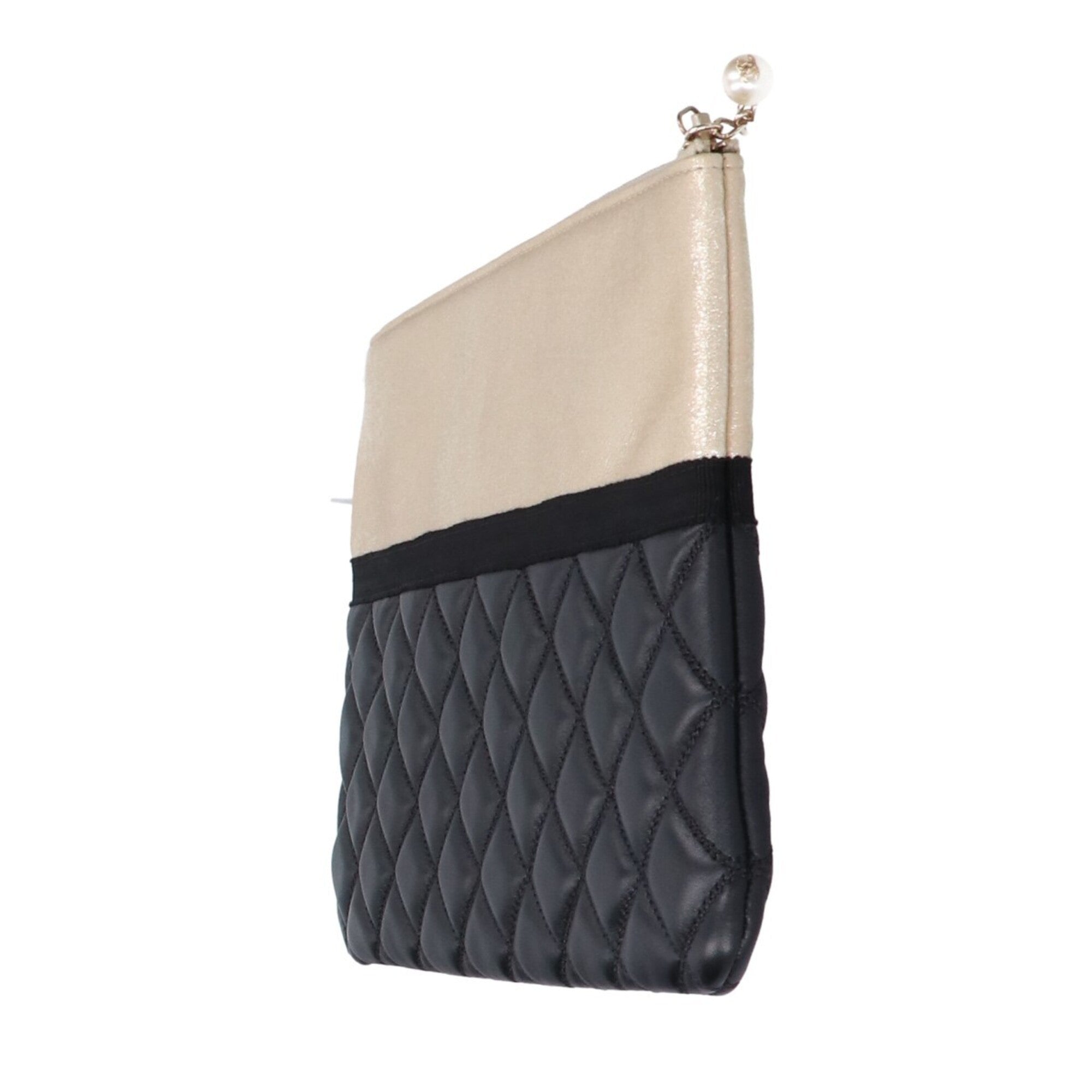 Chanel Black Champagne Gold Leather Clutch Bag (Pre-Owned)